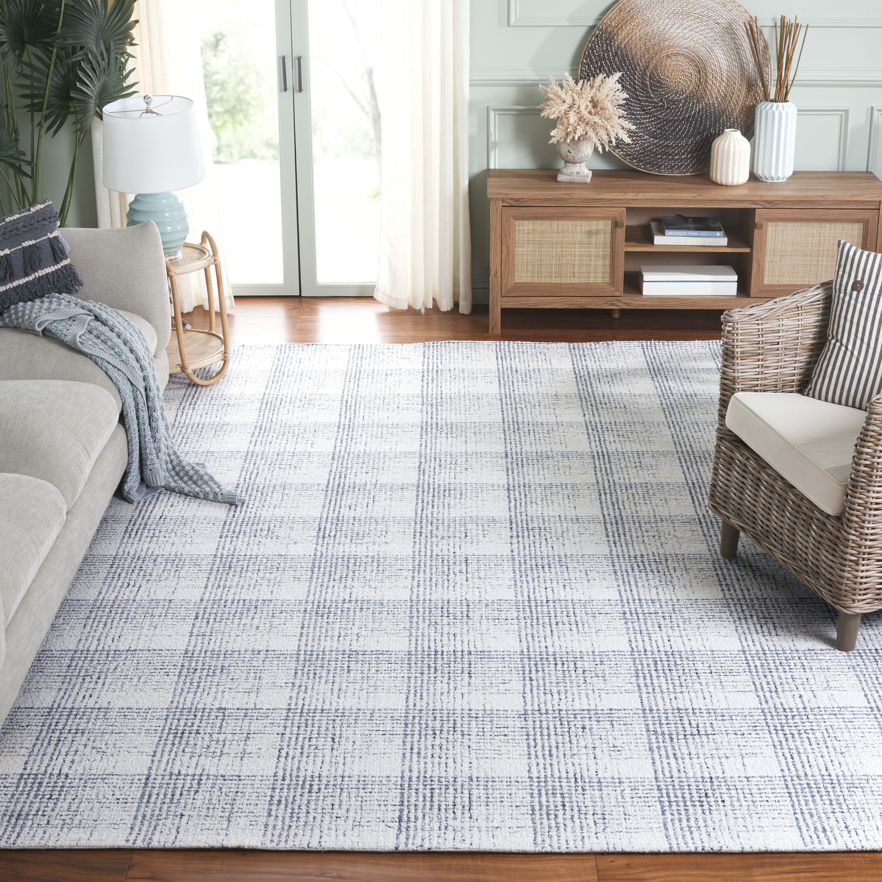  Ebony 806 Ivory/Blue Contemporary 6ft x 9ft Medium Rectangle Rug