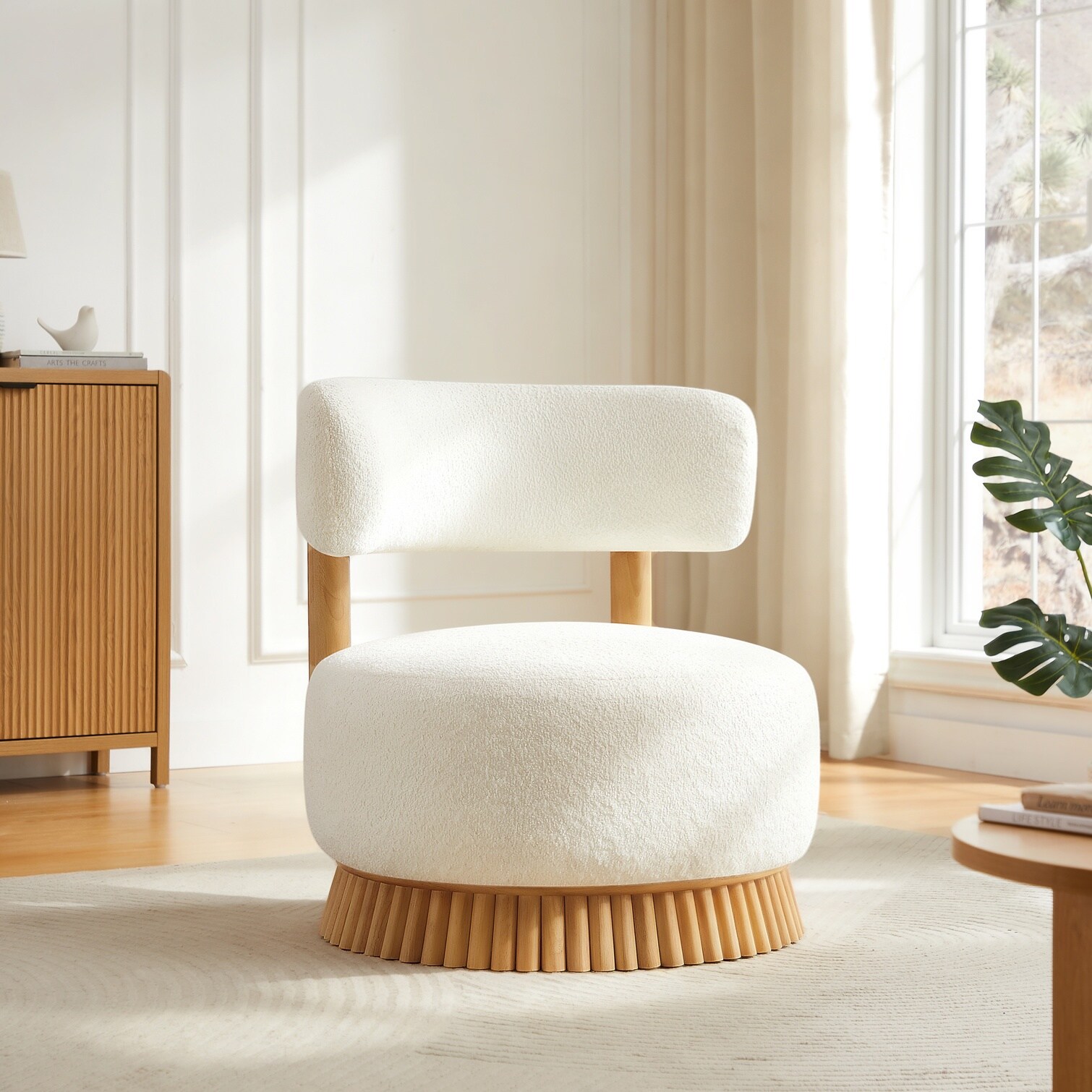 chillscreamni Chairs and Accent Seating - Beige-toned Boucle Armless ...