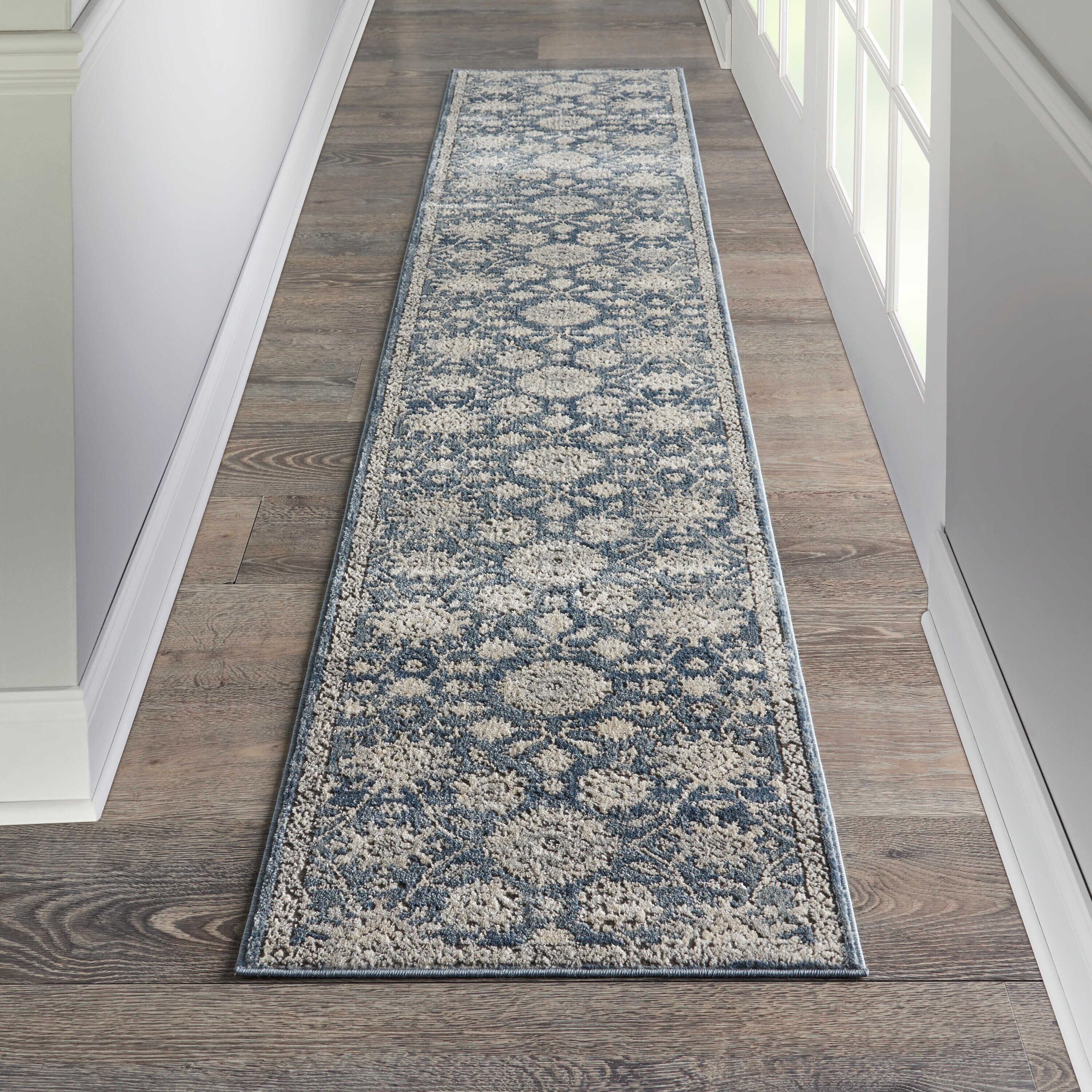 Nourison 099446749376 Concerto 2 x 10 (ft) Loomed Polypropylene Blue/Beige Rectangular Indoor Floral/Botanical Runner rug