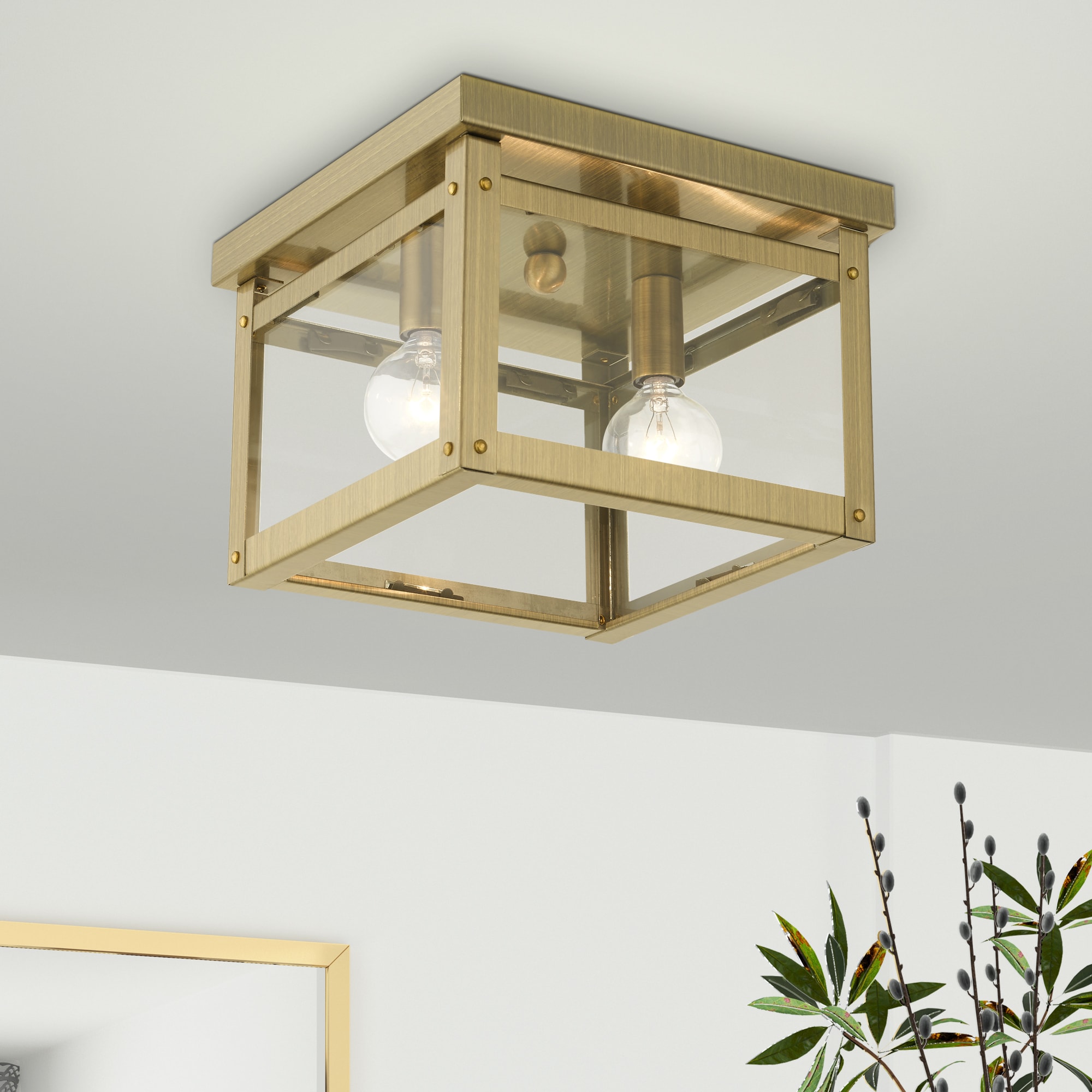 Milford Antique Brass Dual-Light LED Flush Mount with Clear Glass