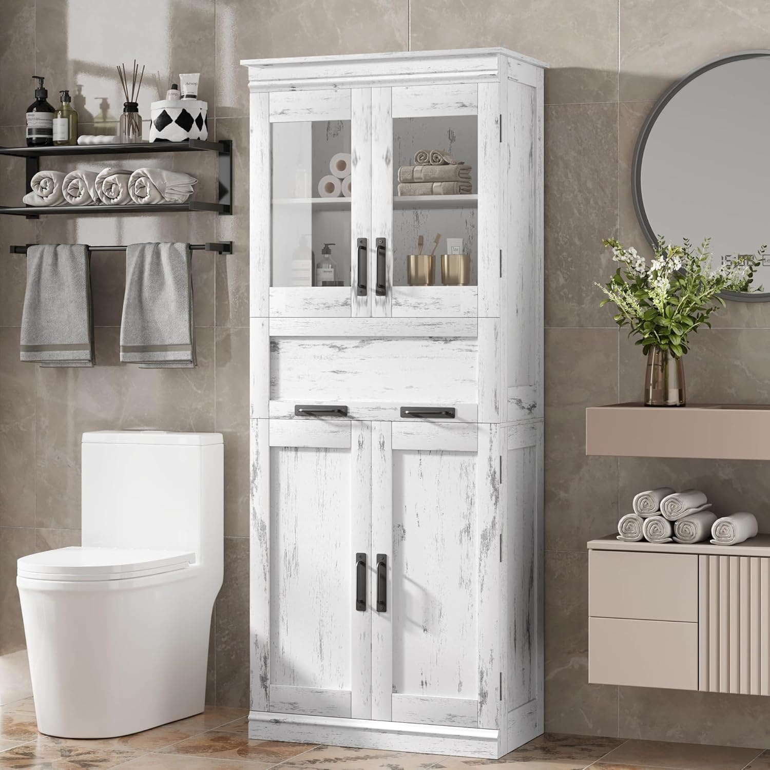 Garvee Tall Bathroom Cabinet 67 in Storage Cabinet with Door and Drawer Adjustable Shelf for Laundry Room Kitchen Small Space White