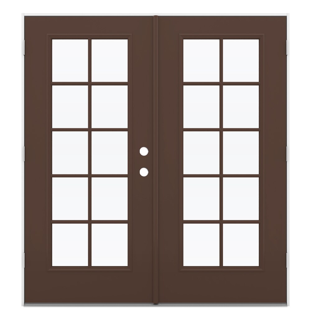 JELD-WEN French 72-in x 80-in x 4-9/16-in Jamb Low-e External Grilles Dark Chocolate Steel French Right-Hand Outswing Double Patio Door in Brown -  LOWOLJW192600102