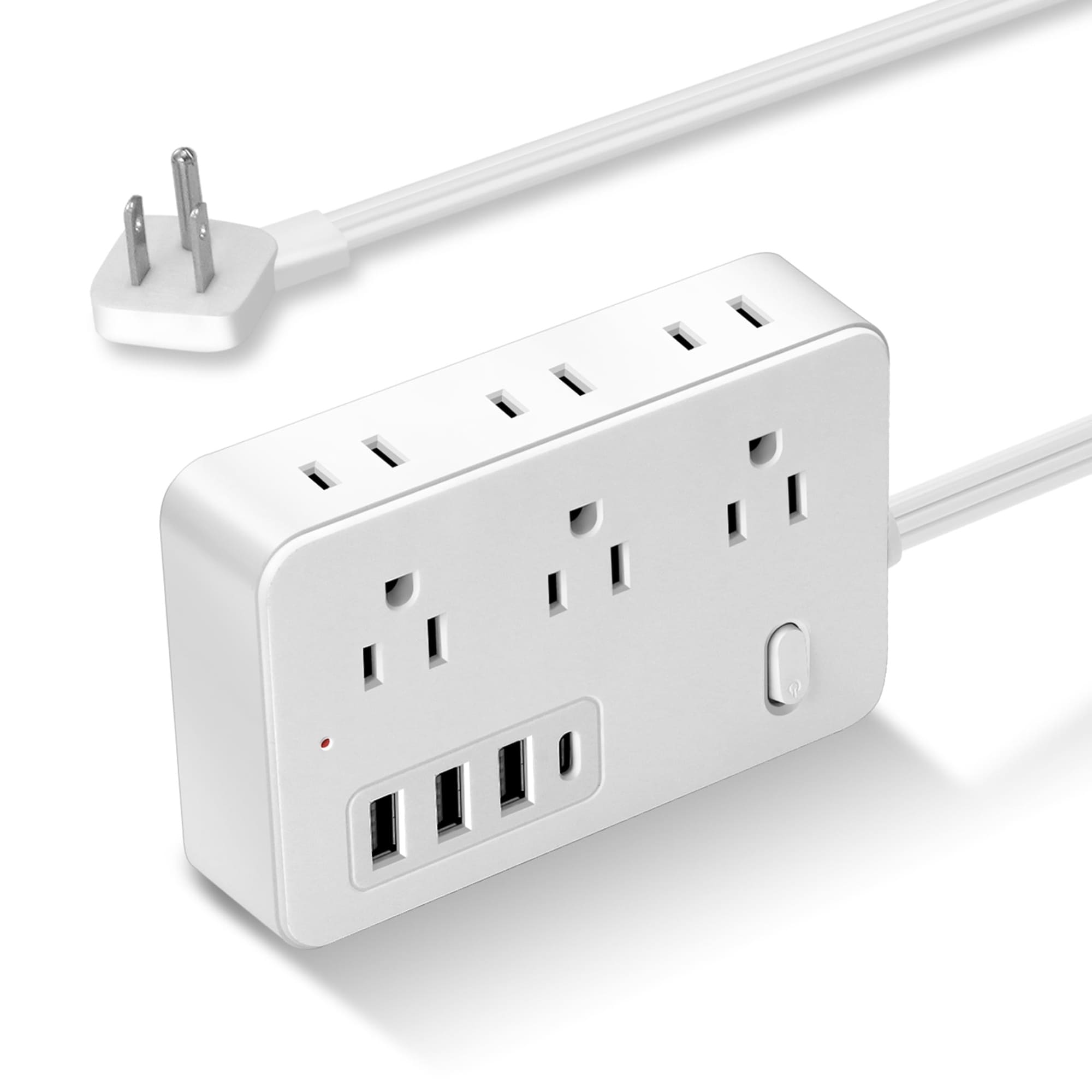 Adrinfly  10Ft Surge Protector Flat Extension Cord Flat Plug Power Strip 6AC Outlets 4 USB Charger 1 USB C Port 1700 Joules Protection Office
