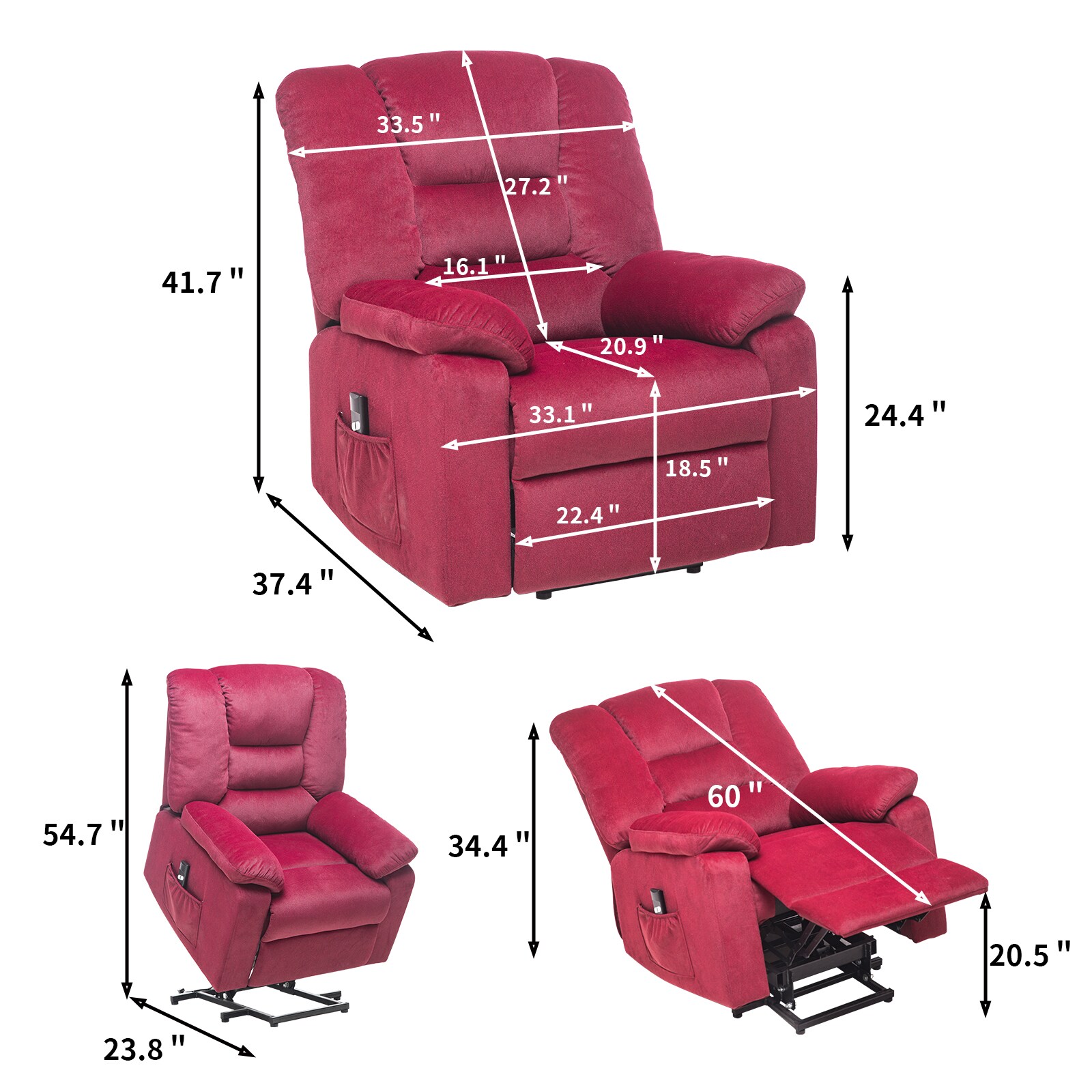 WELLFOR Power Lift Recliner Chair for Elderly Red Polyester Upholstered Tufted Powered Reclining Recliner with Lift Assistance | CAN-JR146