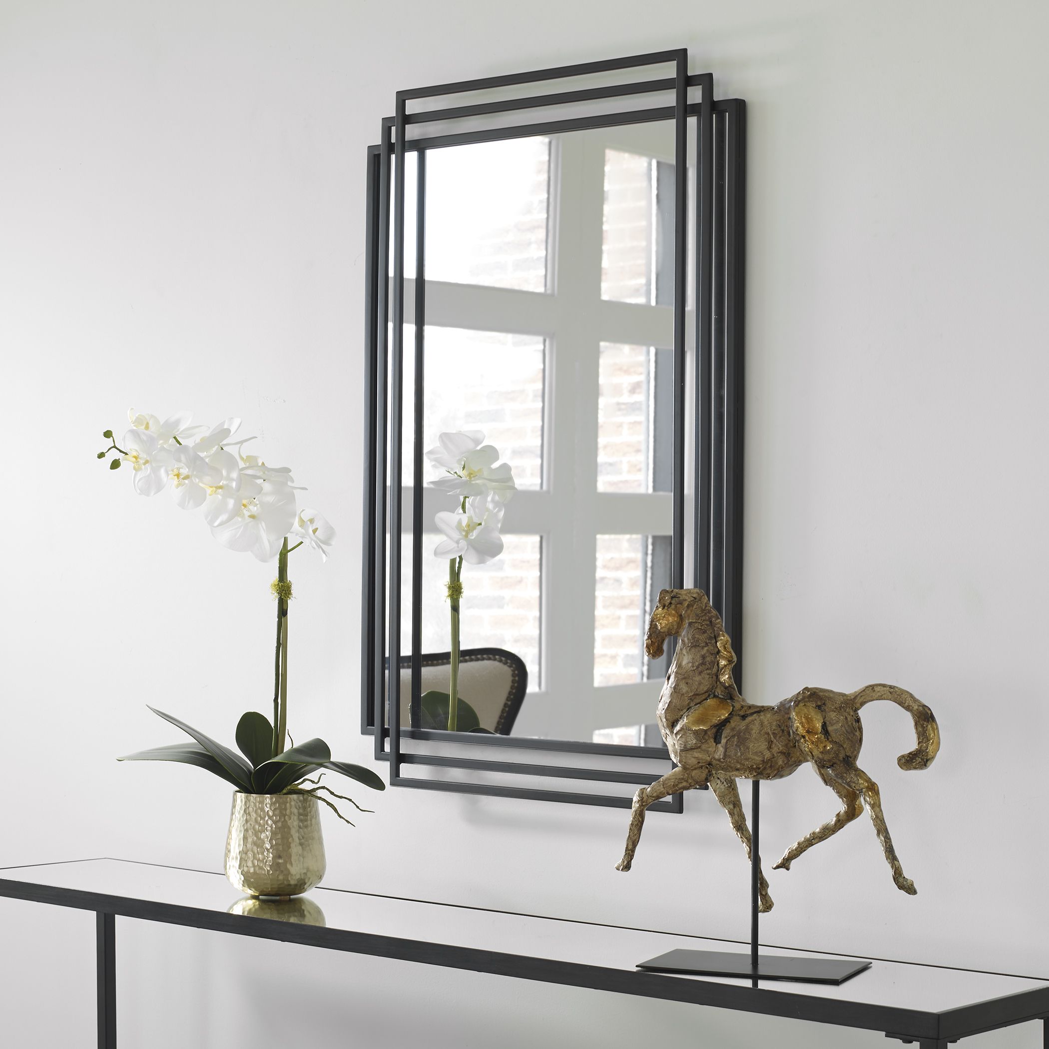 Commerce Street 09768 23.75-in W x 36.5-in H Rectangle Matte black Framed Wall Mirror