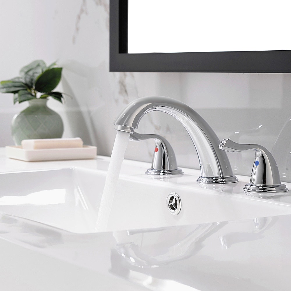 Phiestina LWWF08-7-C Chrome Widespread 2-handle Low-arc Commercial/Residential Handle Bathroom Sink Faucet with Drain