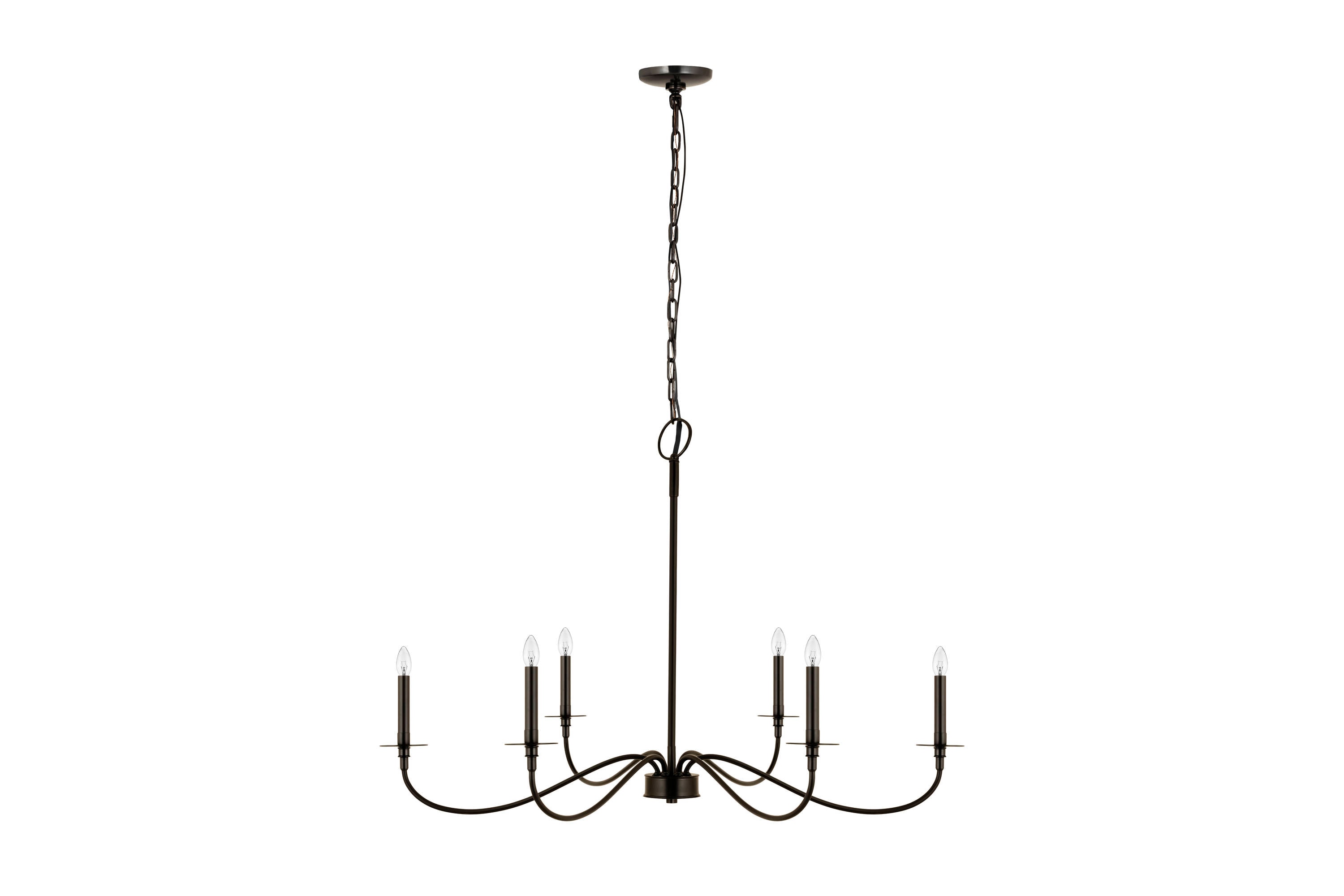 Matte Black Steel 6-Light Candelabra Chandelier