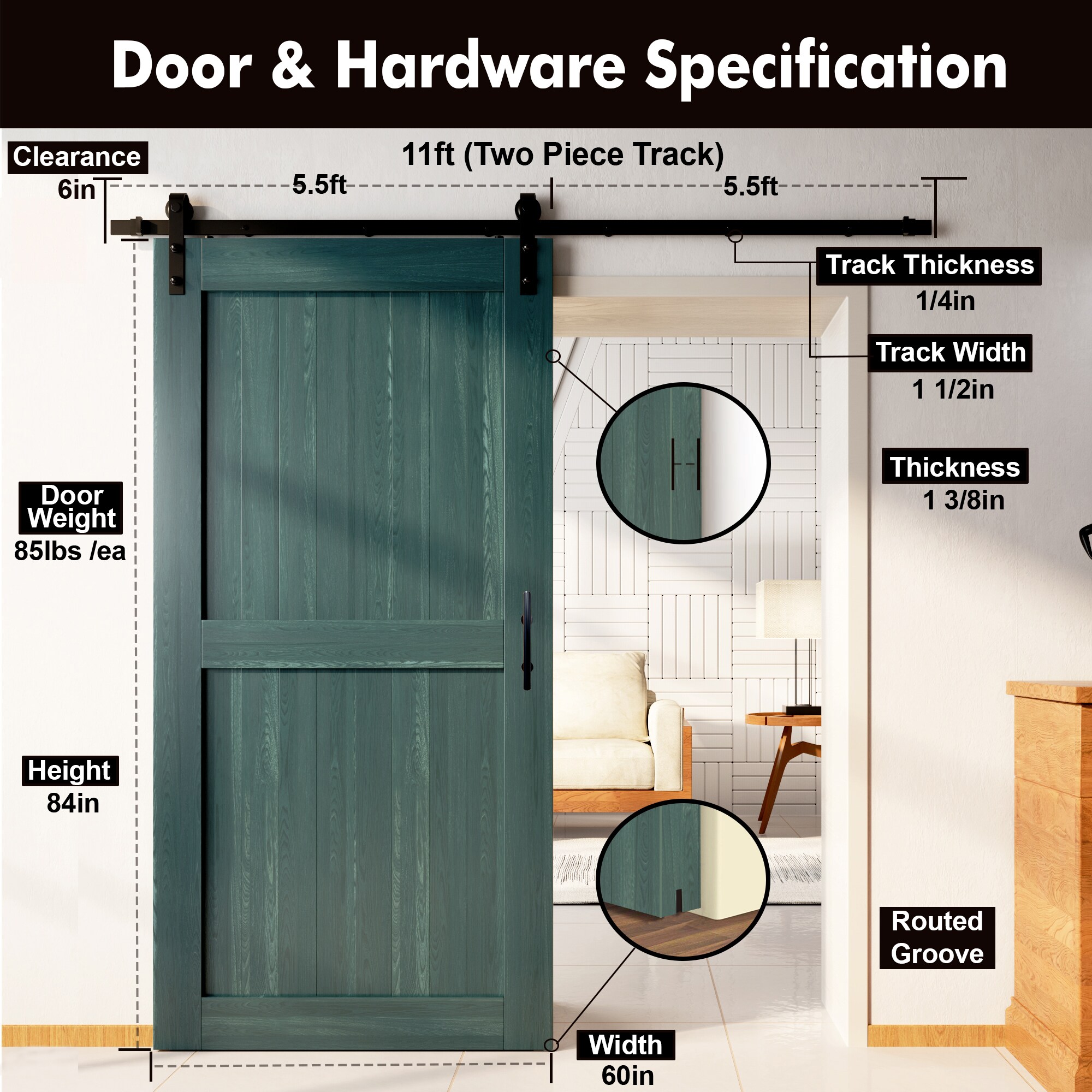 HOMACER YT1TGH132C-6084-H-RP Barn-Doors - View #7