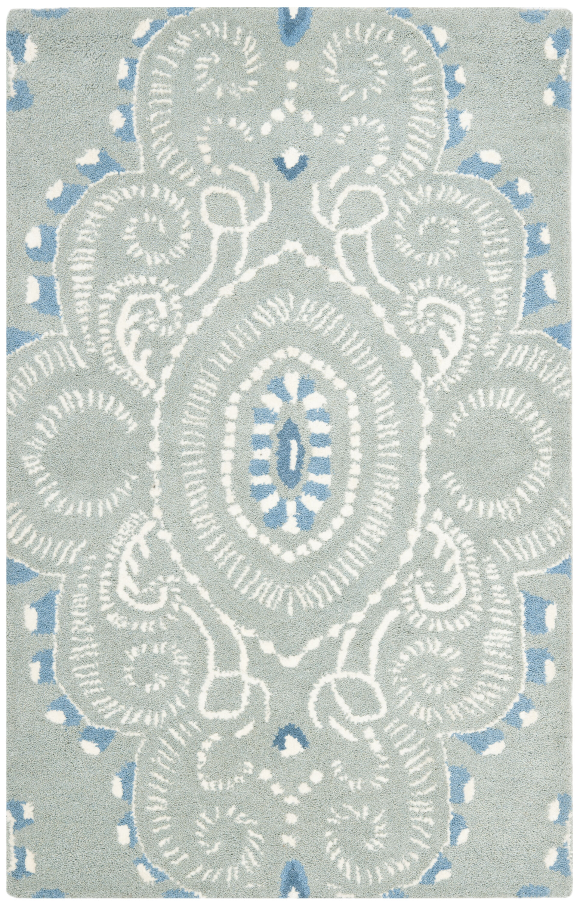 Safavieh WYD372A-24 Wyndham Clifton 3 x 4 (ft) Tufted Wool Blue/Ivory Rectangular Indoor Trellis Bohemian/Eclectic Throw rug