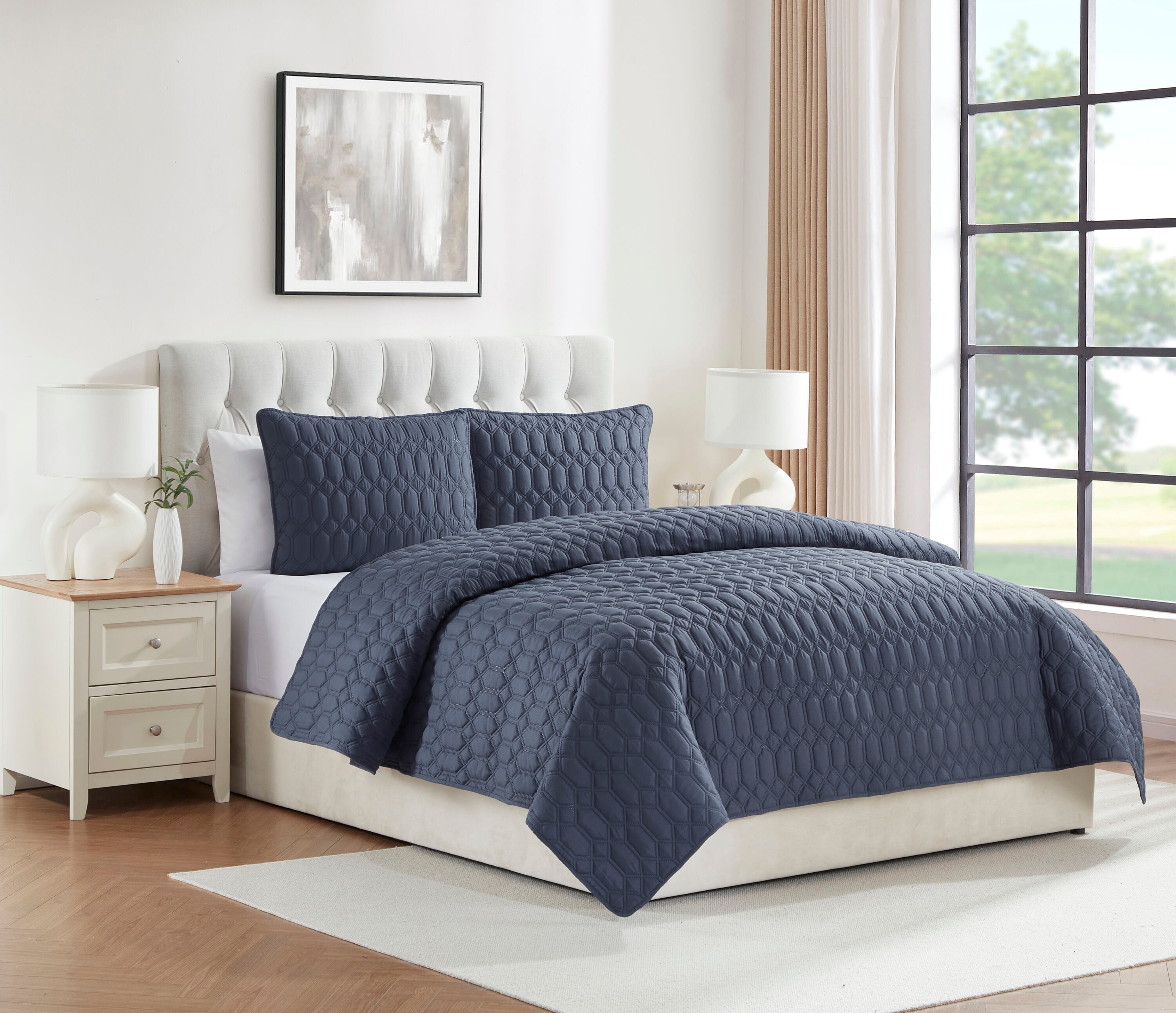 VCNY Home Diamond 3 -Piece Blue King Quilt Set