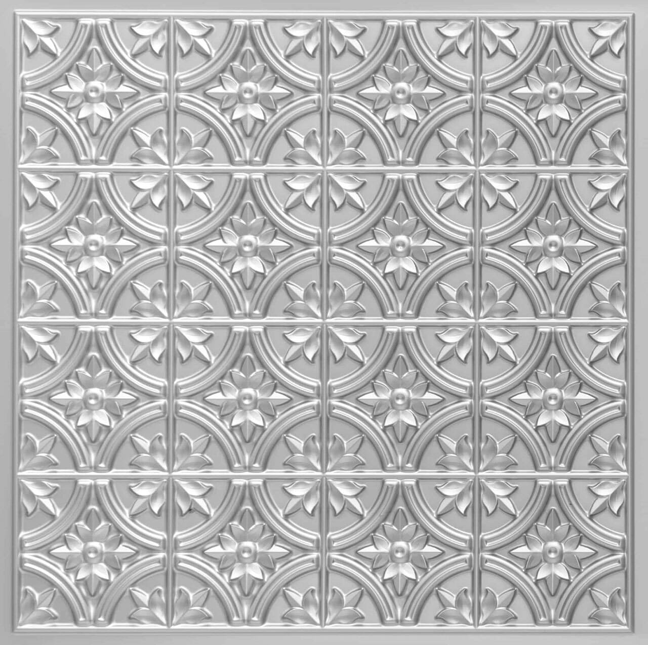 From Plain to Beautiful in Hours 290SR-24X24-10 2-ft x 2-ft Scarlette Faux Tin/PVC Silver PVC Surface-mount Ceiling Tile ( 10 -Pack, 40-Sq. Feet / Case )