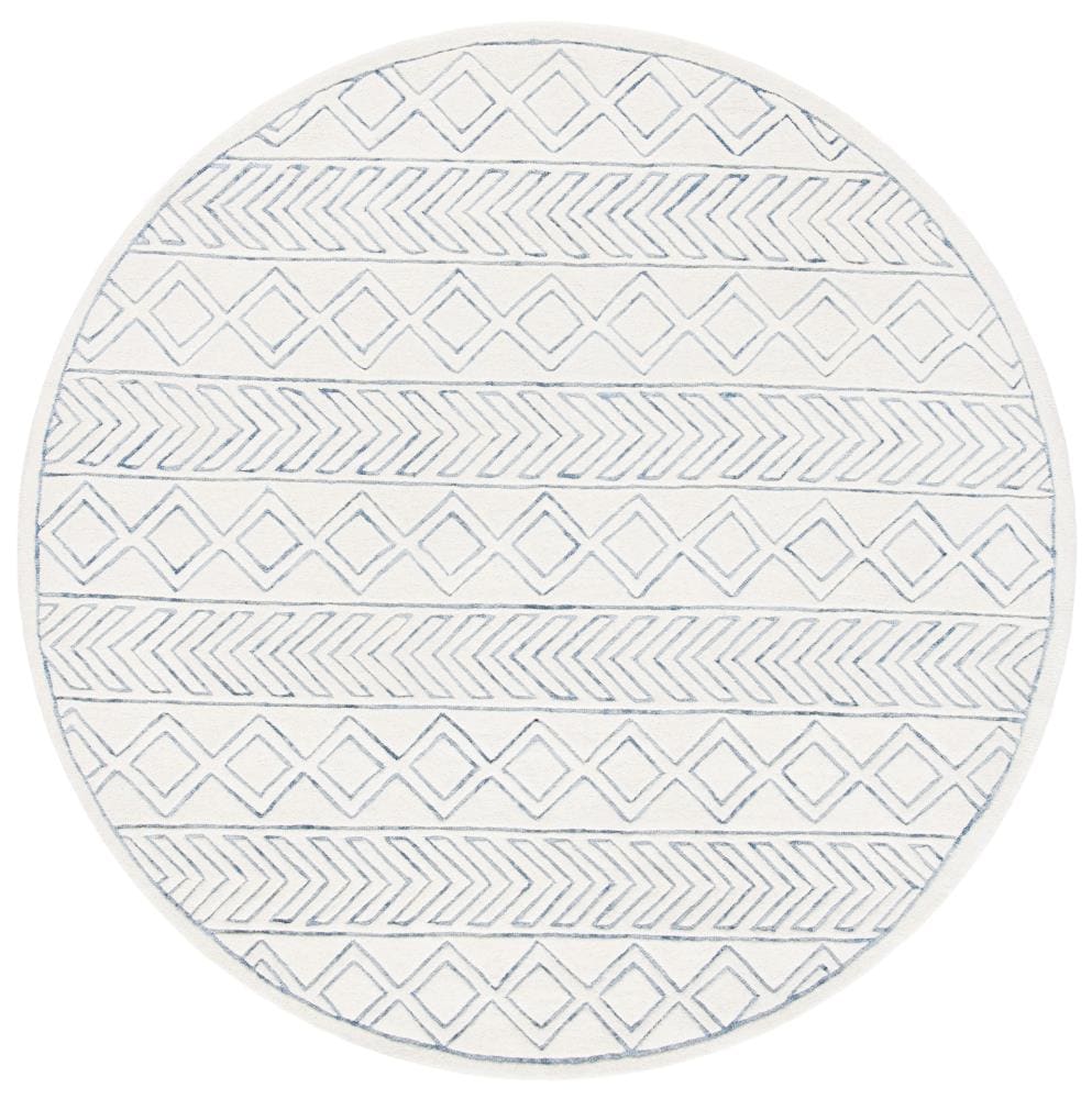 Safavieh GLM633A-6R Glamour Tholos 6 x 6 (ft) Tufted Wool Ivory/Blue Round Indoor Stripe Global Area rug