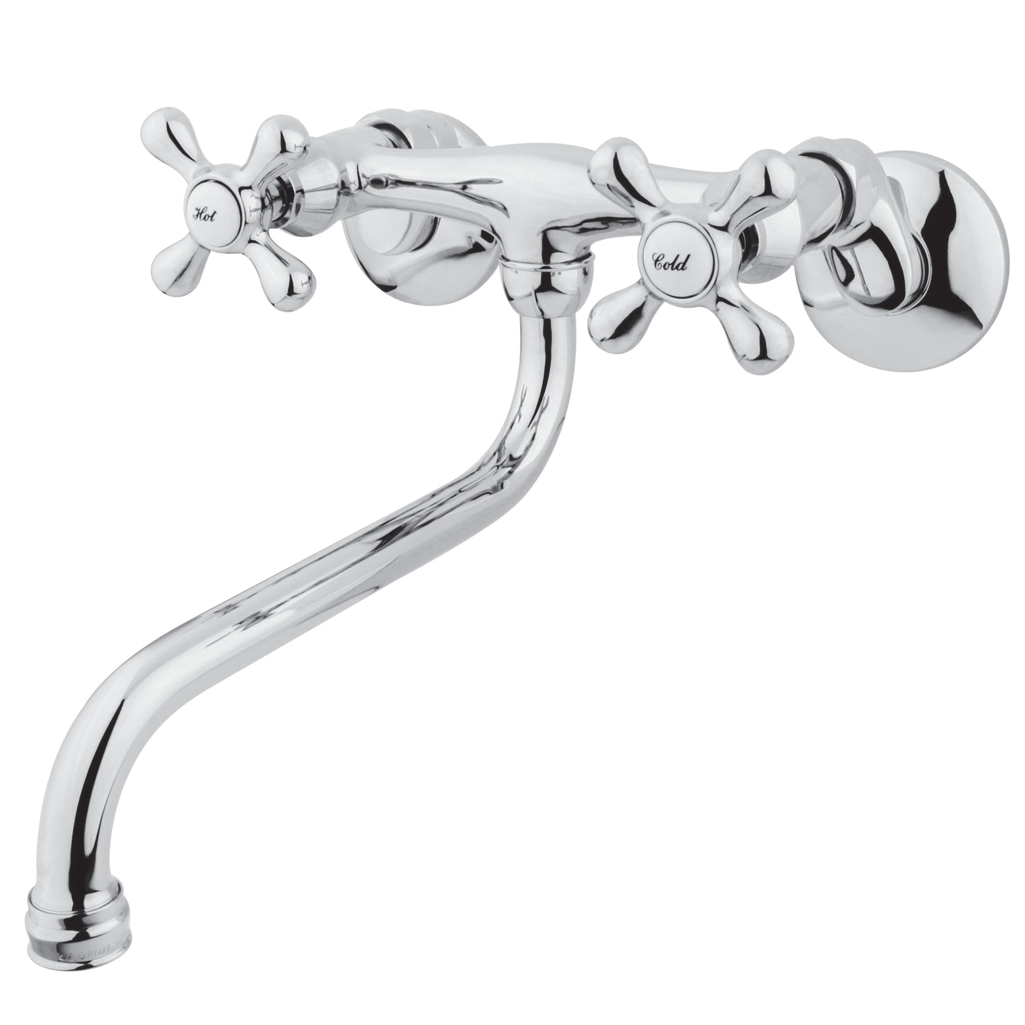 Polished Chrome Wall-Mount High-Arc Bathroom Faucet with Cross Handles
