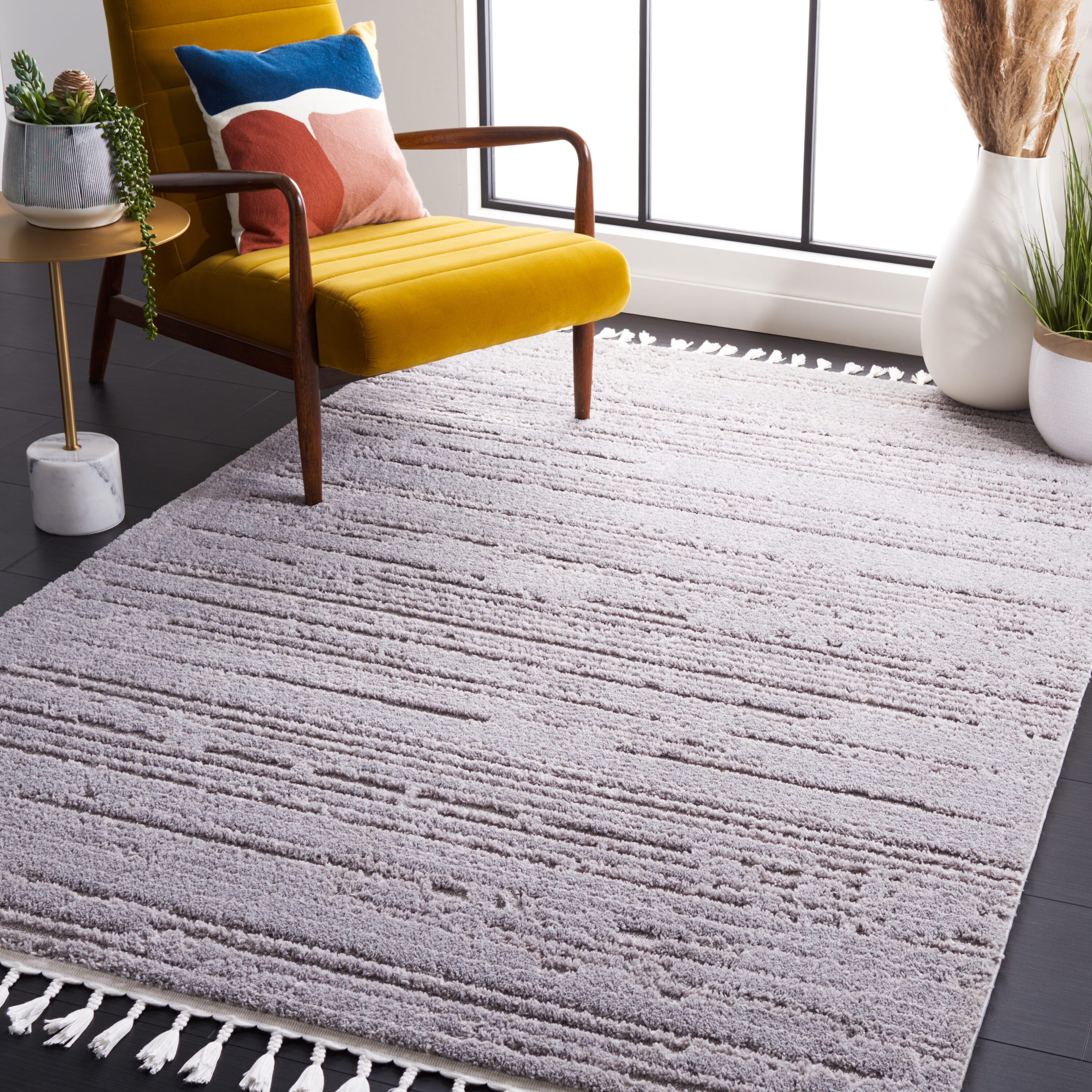 Safavieh MRK548F-3 Marrakesh 3 x 5 (ft) Loomed Polyester Gray/Light Gray Rectangular Indoor Stripe Bohemian/Eclectic Area rug