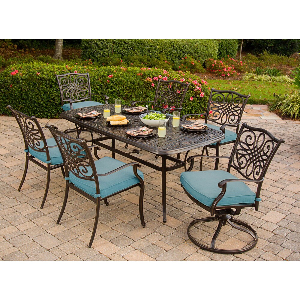 Hanover Traditions 7 Patio Dining Set Aluminum Rectangle Table With 6 