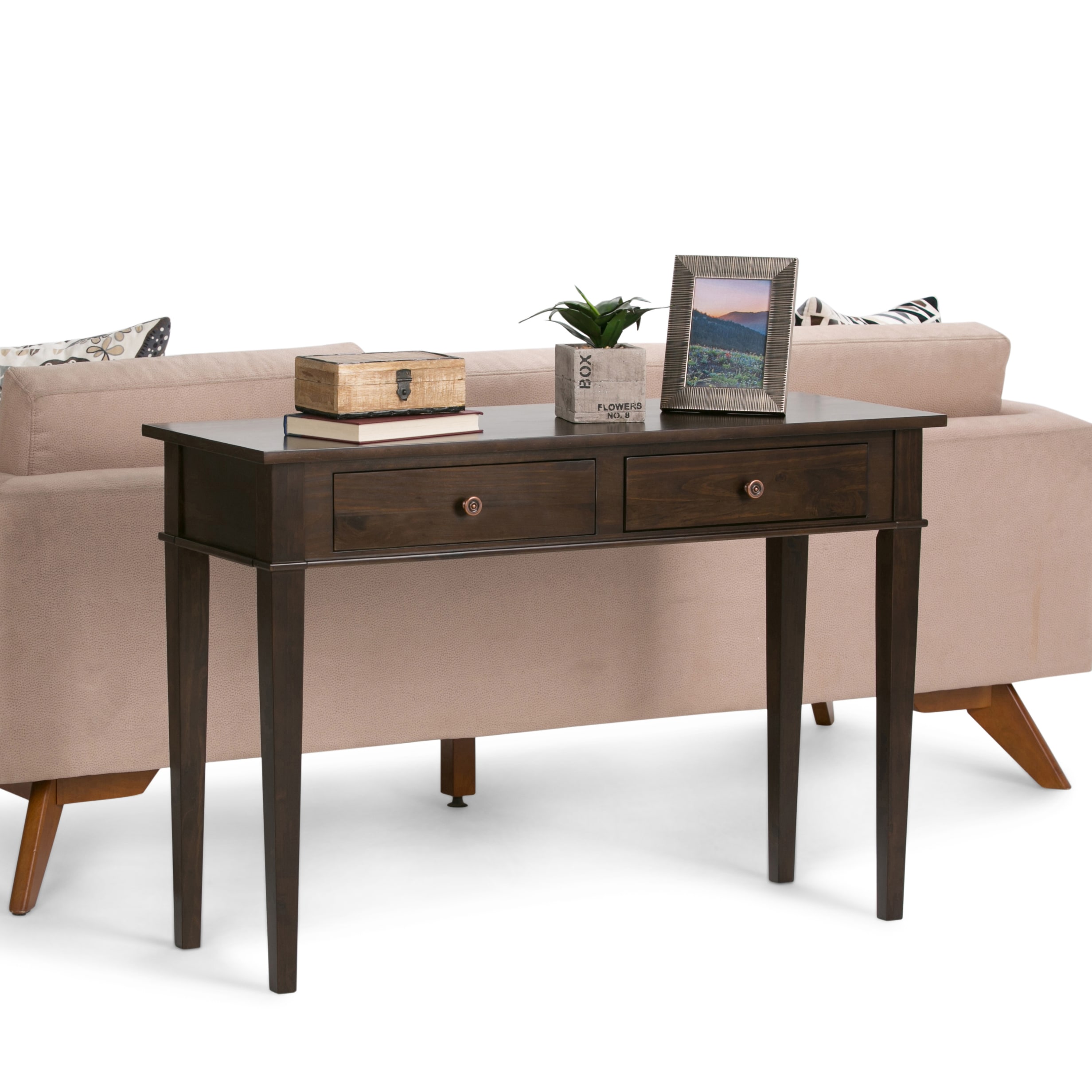 Carlton Dark Tobacco Solid Pine Console Table with Storage