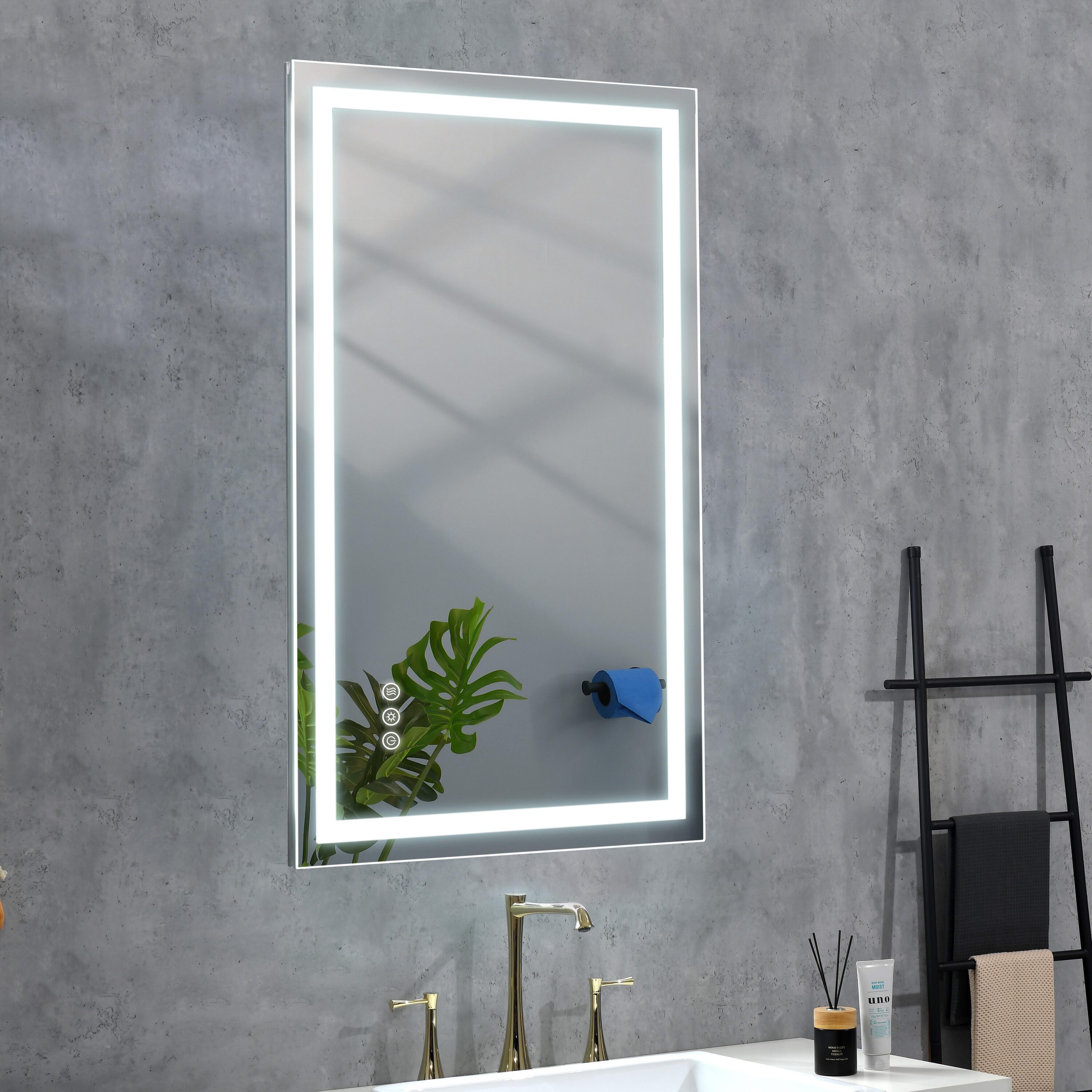 Bayfeve BF-77619-MIR 36-Inches x 24-Inches Beveled Frameless Rectangle Dimmable Lighted Fog Free Bathroom Vanity Mirror ( Silver )