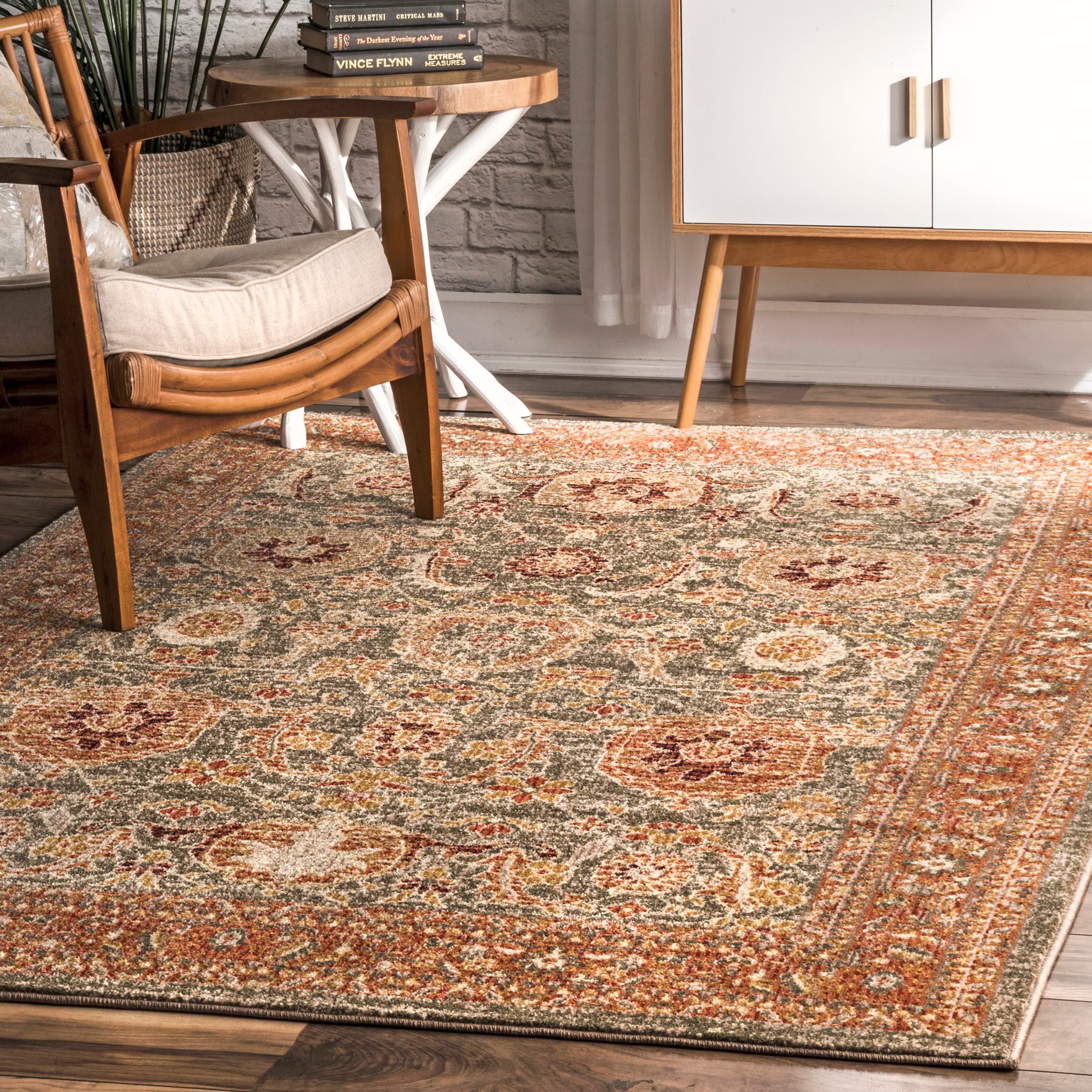nuLOOM KSRS09A-508 5 x 8 (ft) Loomed Polypropylene Olive Rectangular Indoor Distressed/Overdyed Vintage Area rug