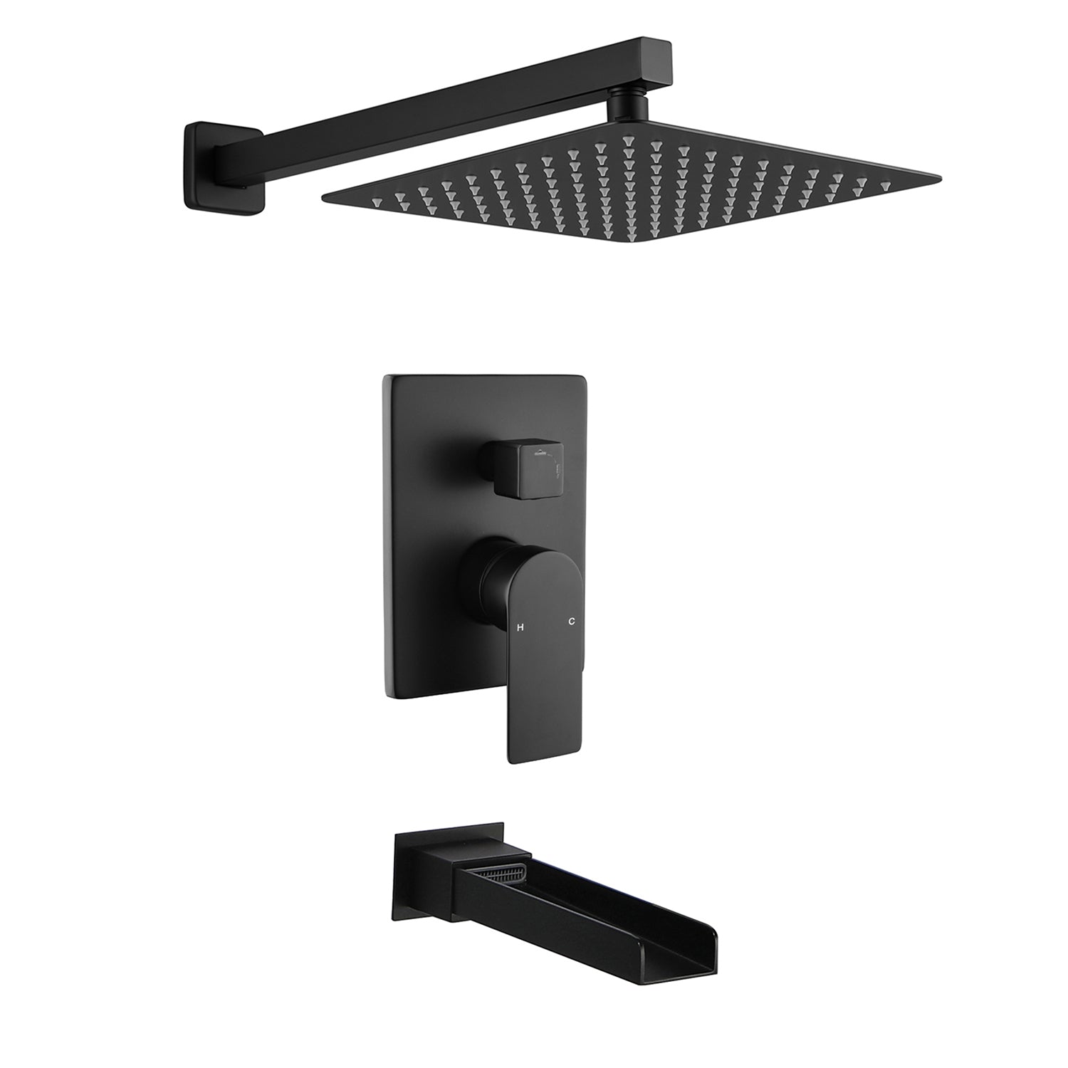 Boyel Living - Black Shower Set 10 Inch SUS304 Top Spray Waterfall Spout cUPC Pressure Balance Valve
