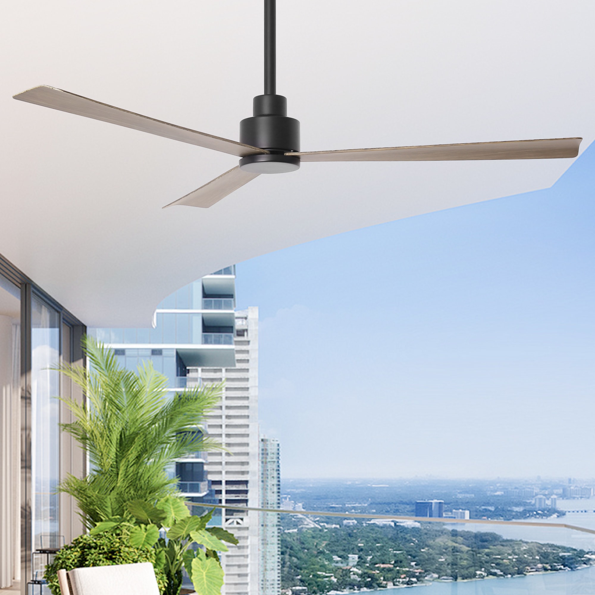 Parrot Uncle F6364WD110V 52-in Matte Black with Dark Brown Blades Propeller Ceiling Fan Without Light - Remote Included ( 3 -Blade )
