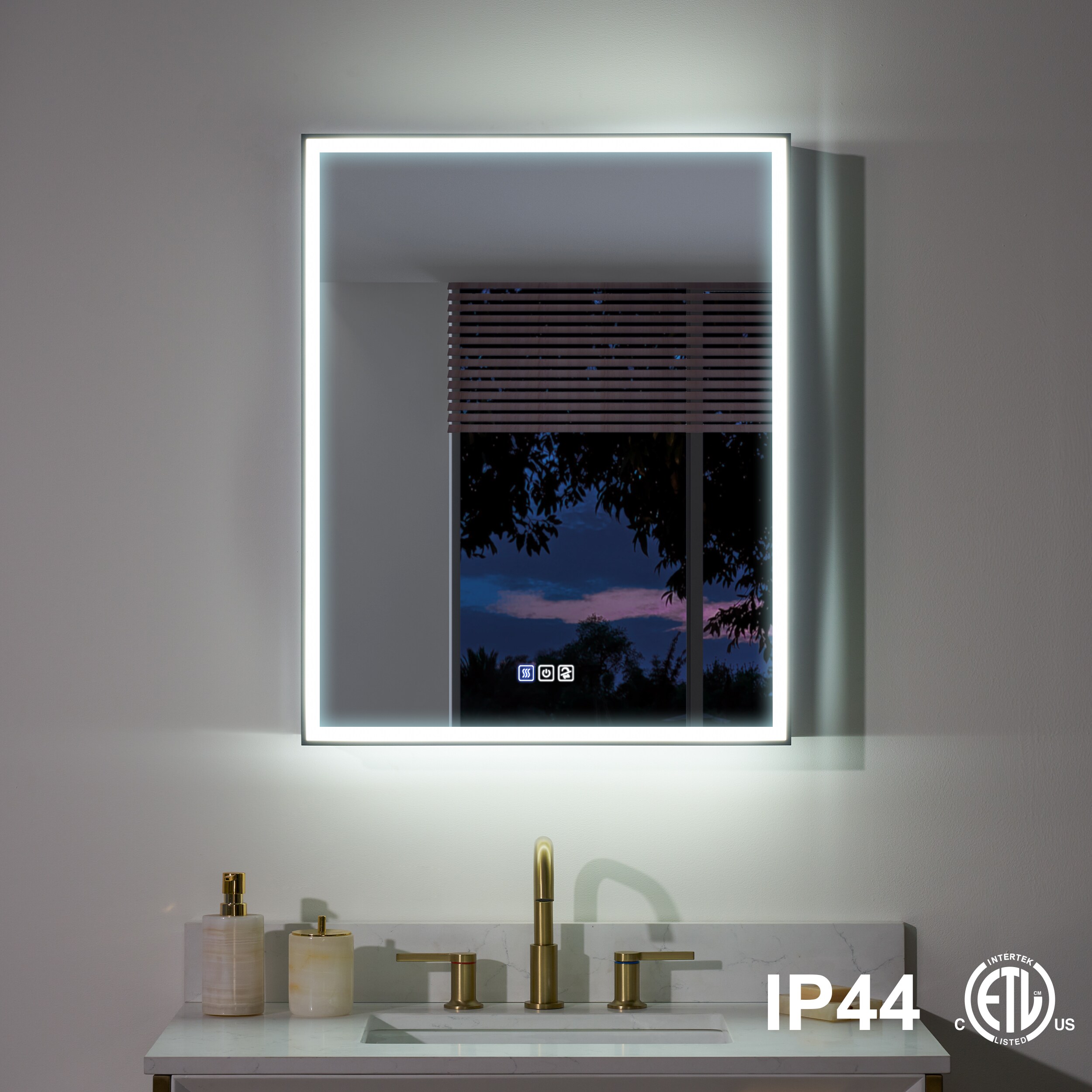 WELLFOR AYLA 24-in x 30-in Lighted LED Fog Free Surface/Recessed Mount Black Soft Close Medicine Cabinet with Outlet