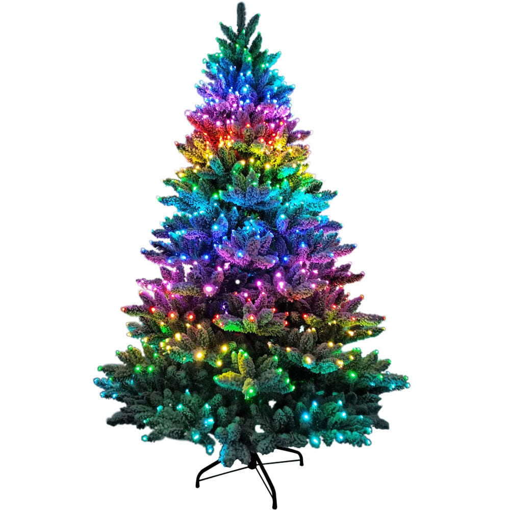 Fraser Hill Farm FFFTFOPT075-6SN 7.5-Feet Pine Pre-lit Flocked White Artificial Christmas Tree with Multicolor LED Lights