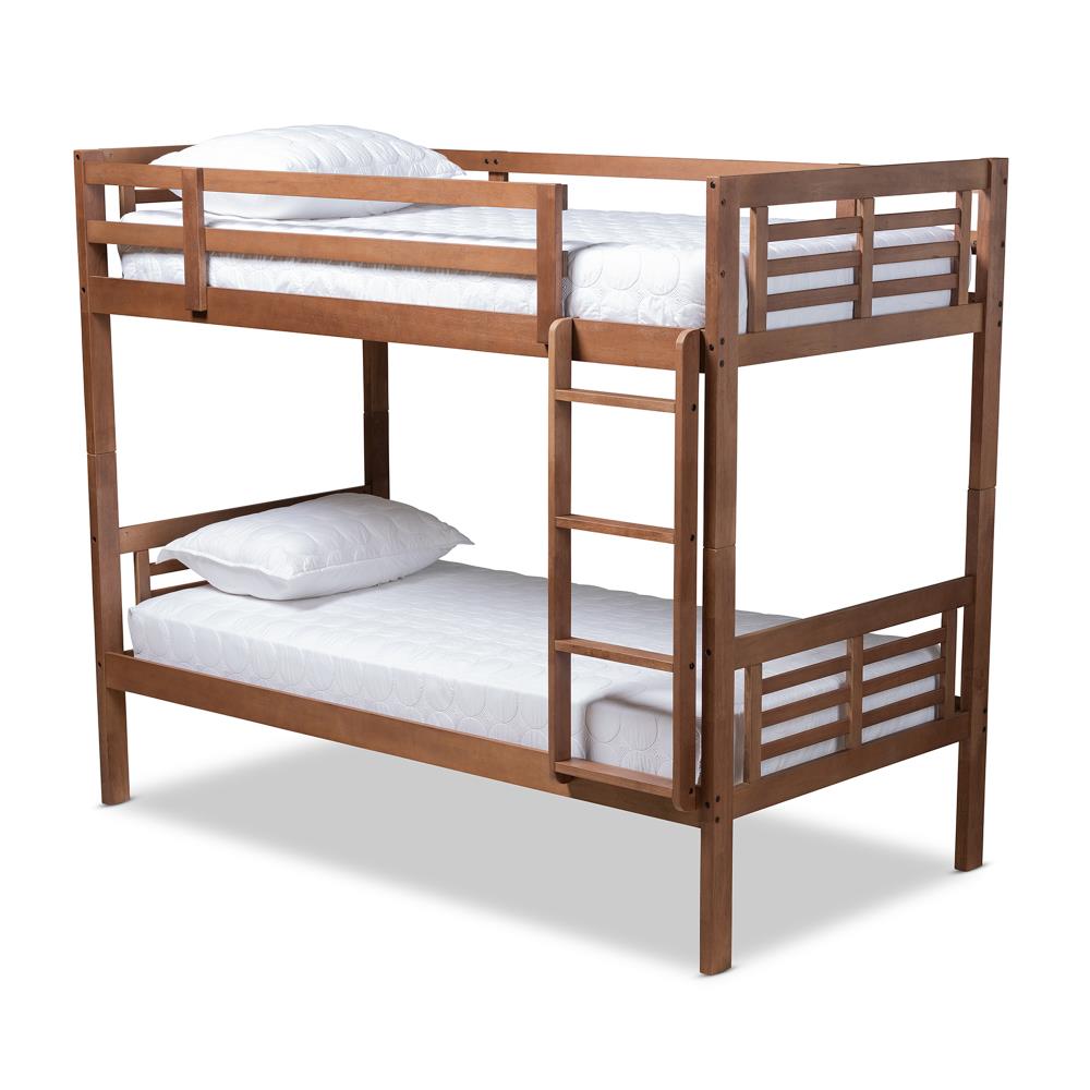 Baxton Studio Contemporary Walnut Bunk Bed Solid Rubberwood