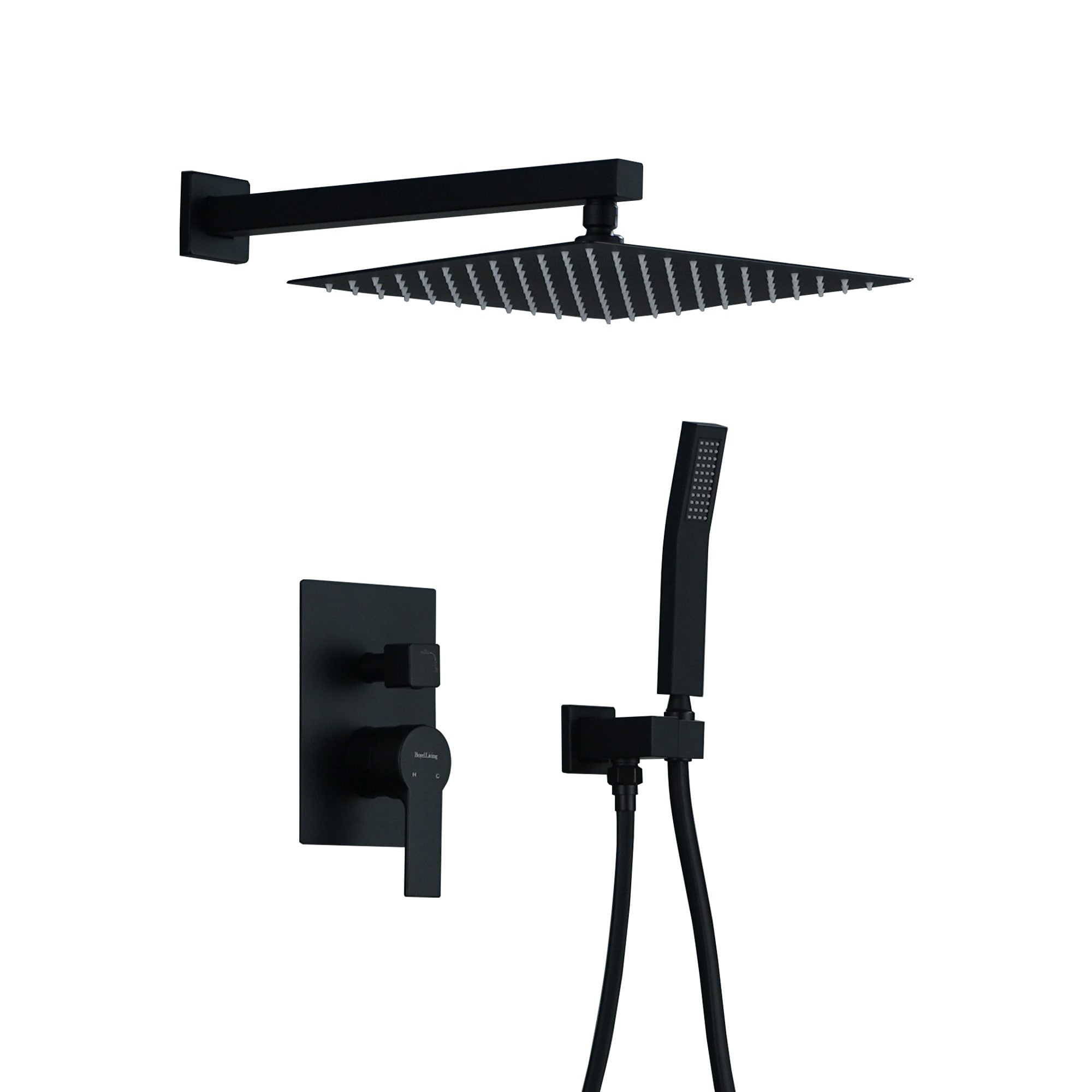 Clihome SMD-BS03B Matte Black 12-Inches Dual Head Built-In Shower Faucet System with 2-way Diverter ( Pressure-balanced Valve Included )