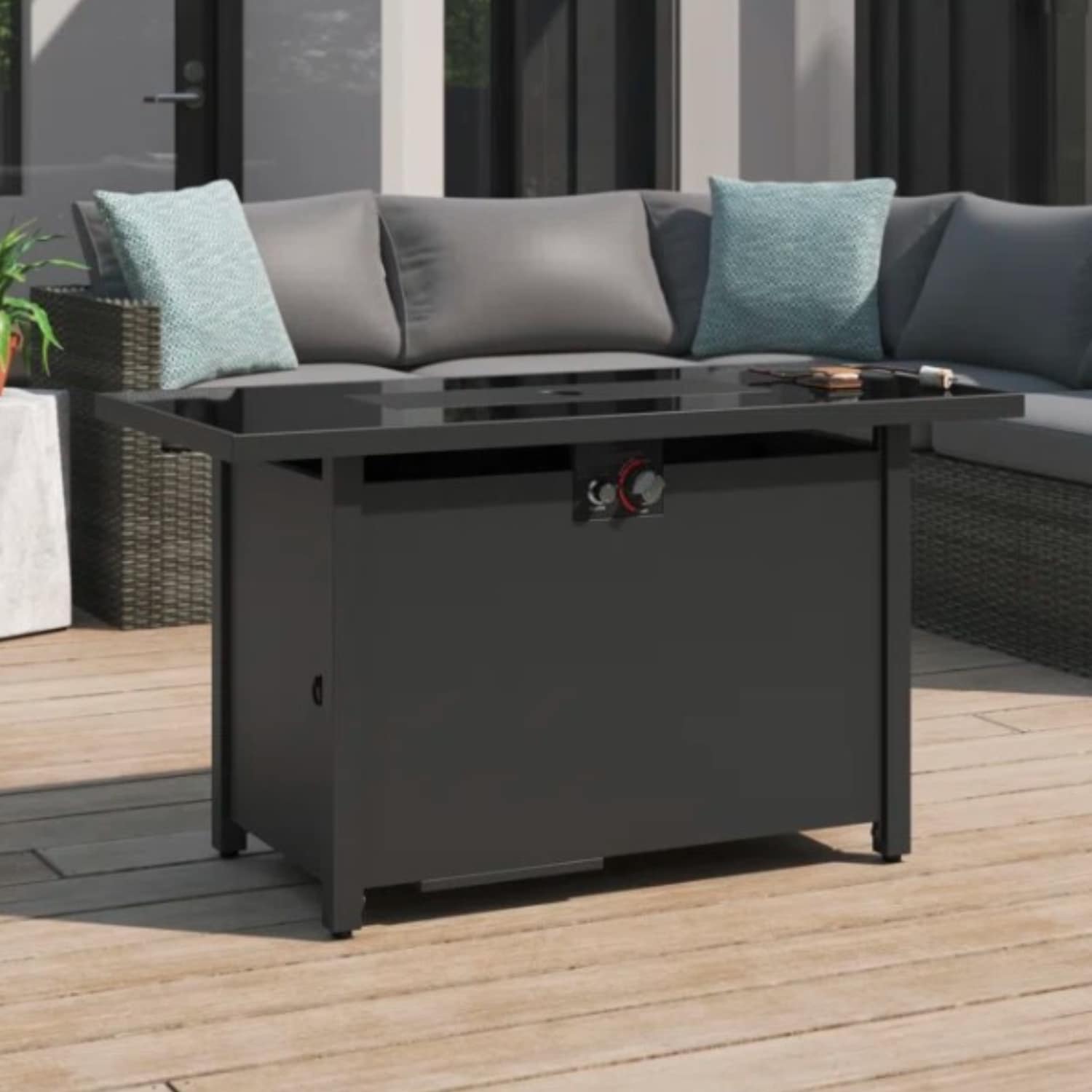 Siavonce 22-in W 50000 Maximum BTUs Steel Rectangle Liquid propane Fire pit table