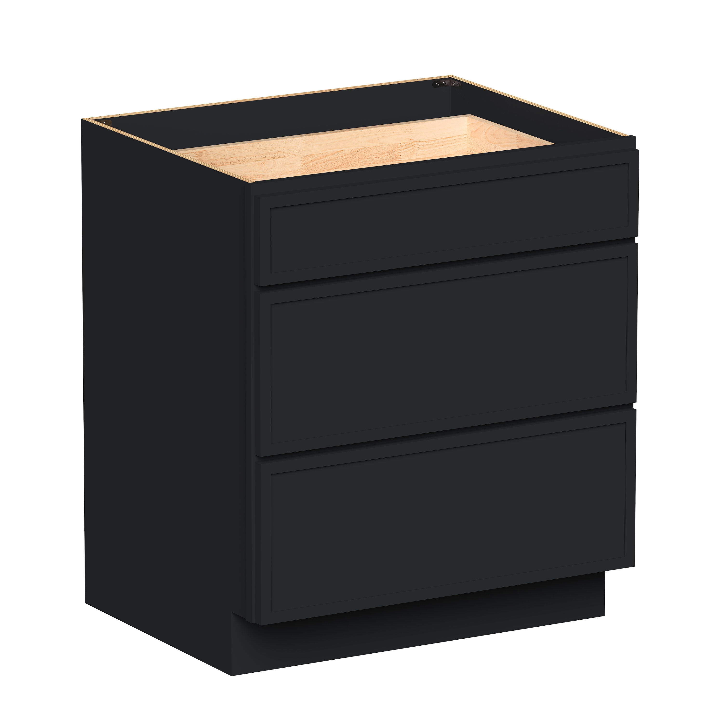 Boyel Living 30-in W x 34.5-in H x 24-in D Black Shaker Ready-to-Assemble Kitchen 3-Drawer Base Cabinet with Soft-Close Drawers #BL-DB30SSE