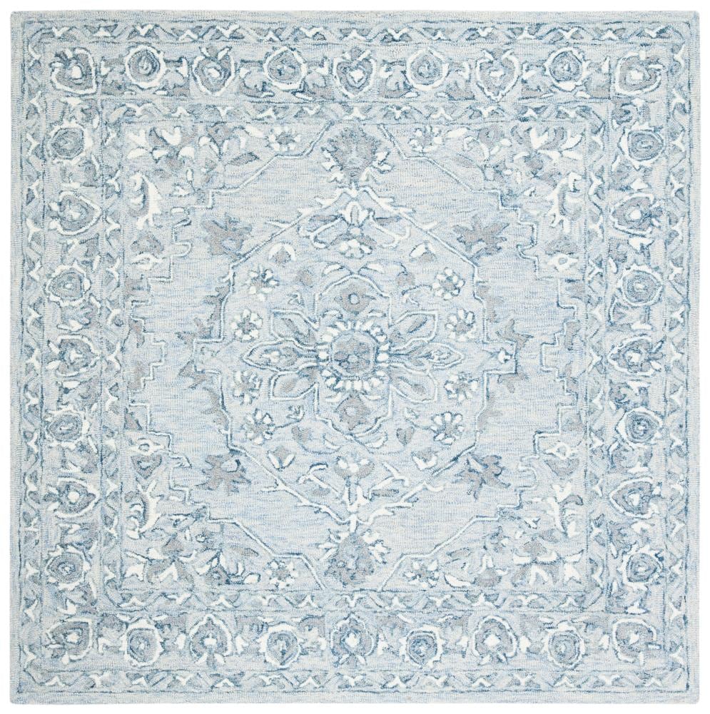 Safavieh MLP504M-5SQ Micro-Loop Talis 5 x 5 (ft) Tufted Wool Light Blue/Ivory Square Indoor Floral/Botanical Vintage Area rug