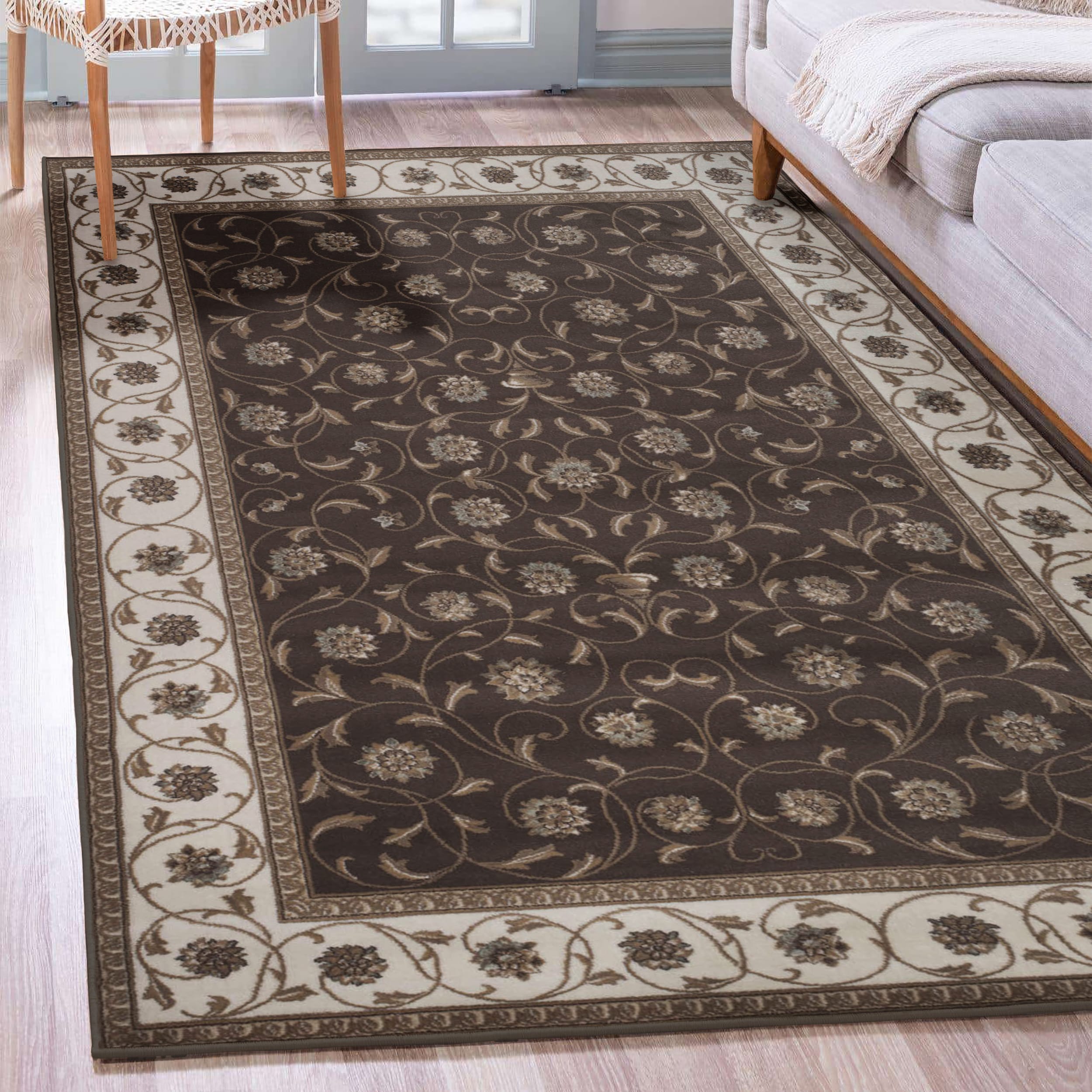 Radici USA 3743/1031/BROWN Pisa 5 x 8 (ft) Polypropylene Brown Rectangular Indoor Floral/Botanical Oriental Area rug