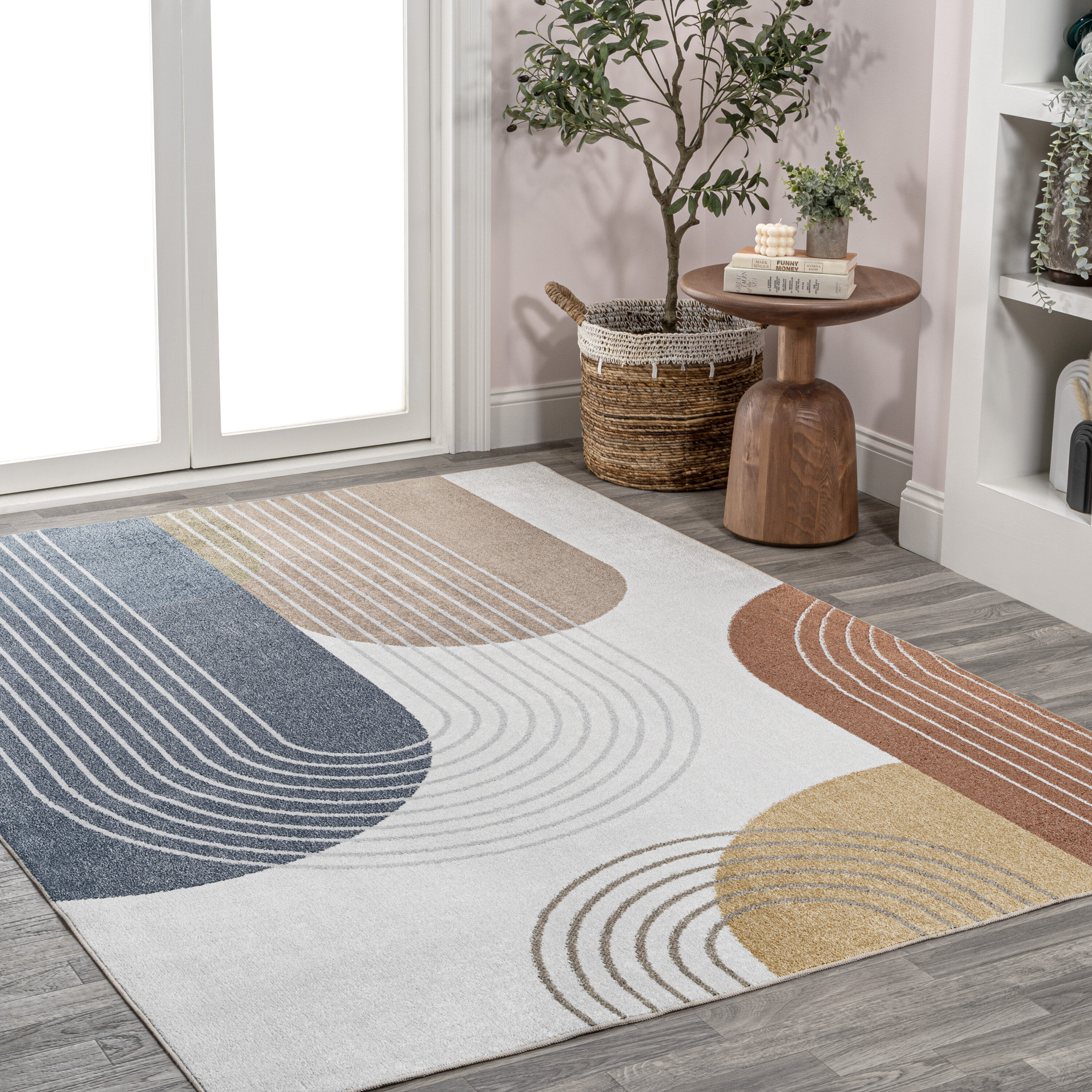 Multi-Color Geometric Washable Synthetic Kids Area Rug 5' x 8'