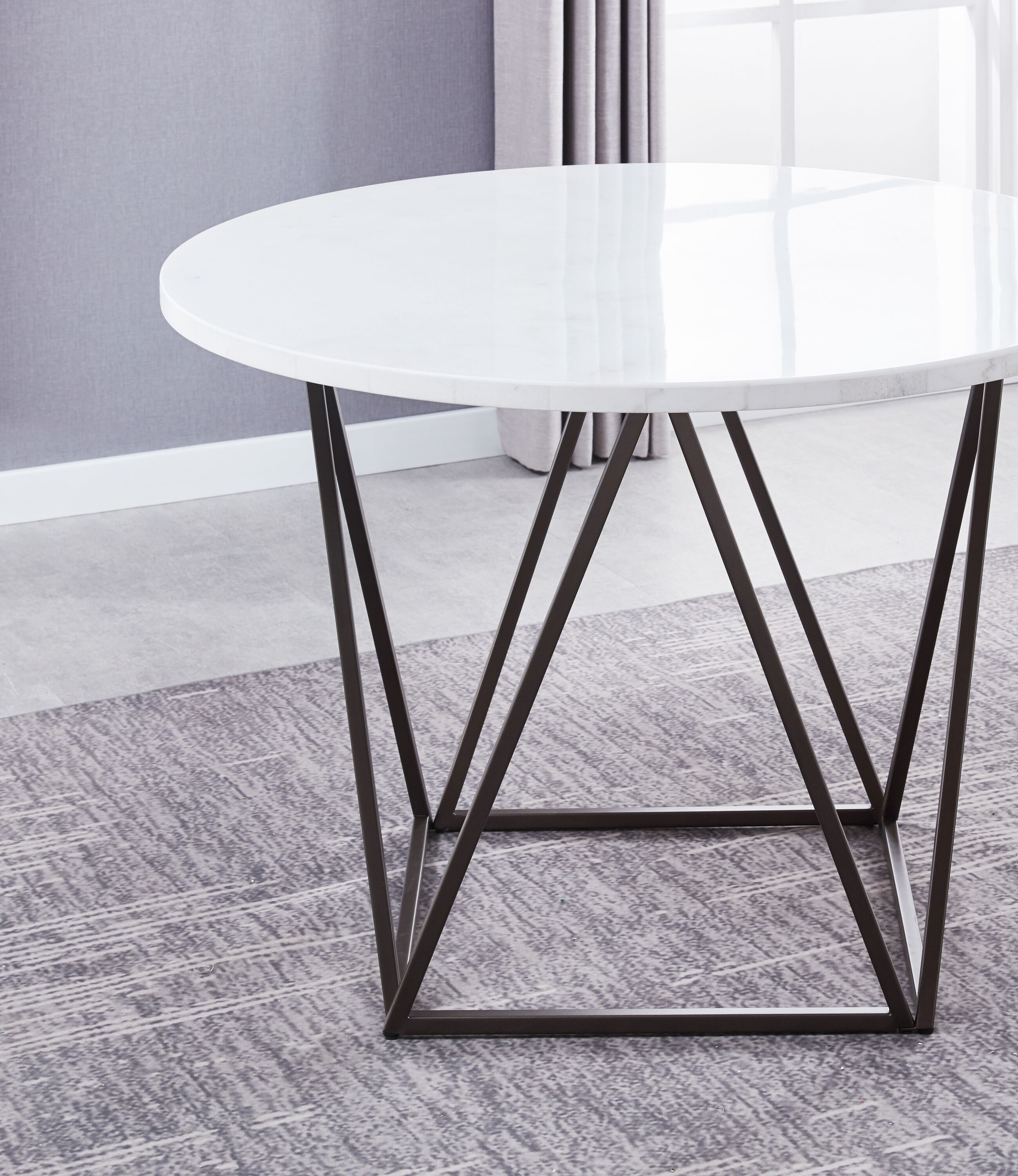 Ramona White Marble Top Round Dining Table with Bronze Base