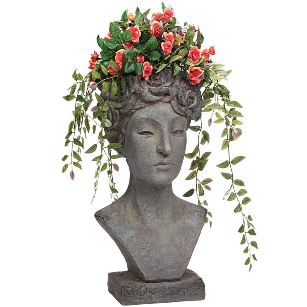 Gray Roman Goddess Resin Head Planter Statue
