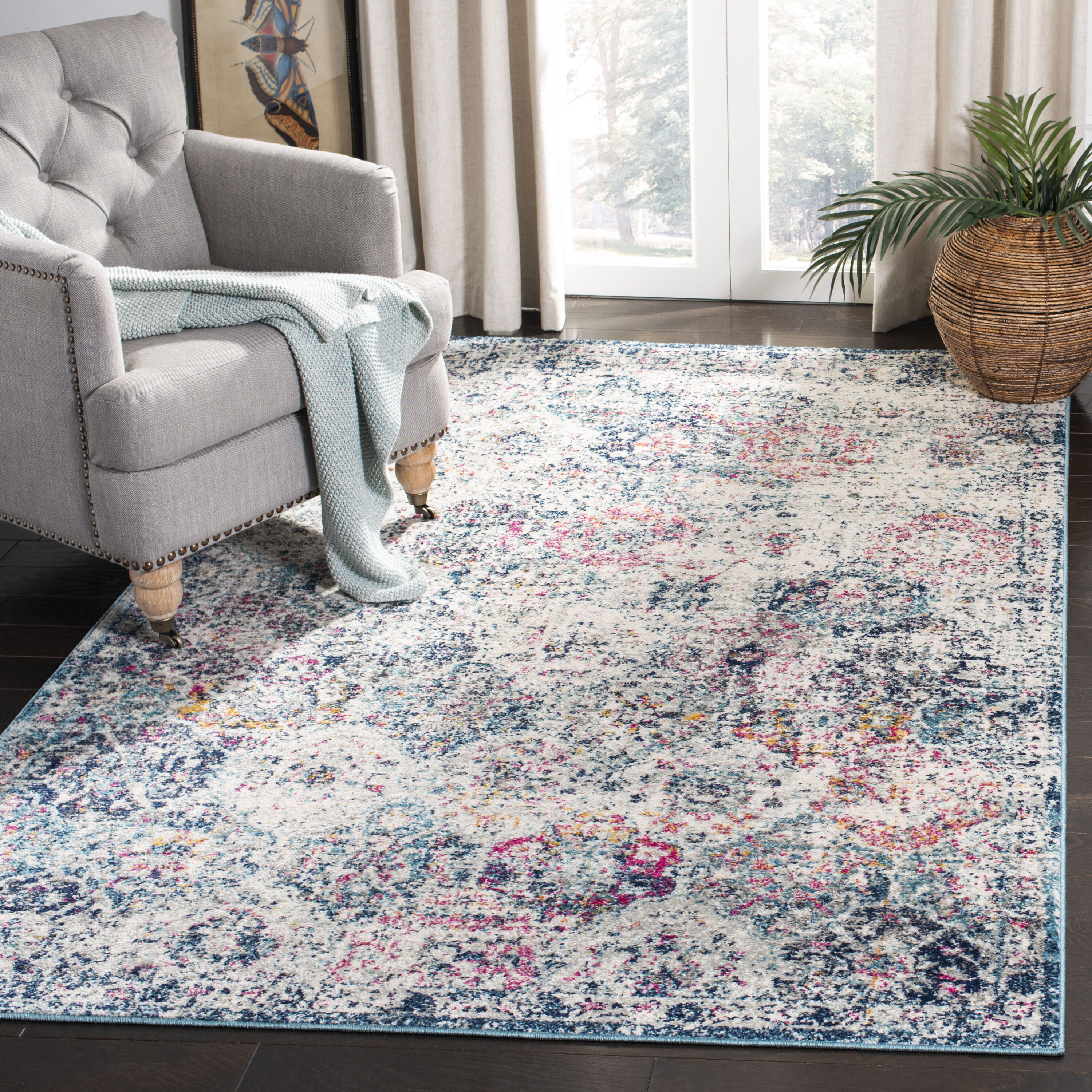 Safavieh MAD611N-5 Madison Lyton 5 x 8 (ft) Loomed Synthetic Navy/Teal Rectangular Indoor Distressed/Overdyed Vintage Area rug