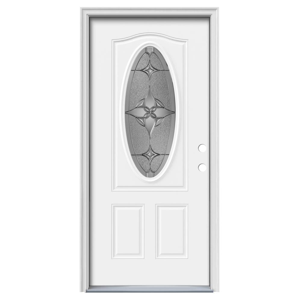 Jeld Wen Astrid 36 In X 80 In Steel Oval Lite Left Hand Inswing Modern White Painted Prehung