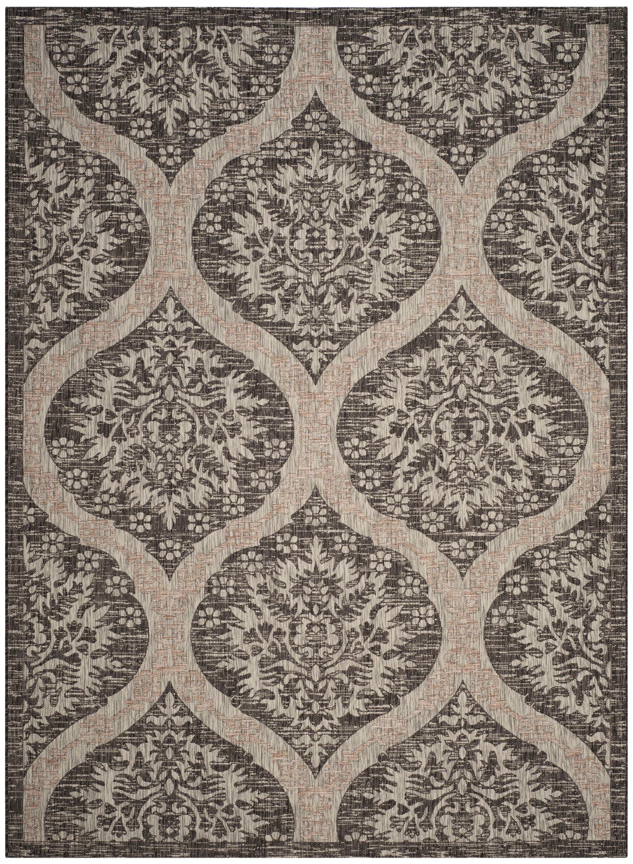 Courtyard Black/Grey 8' x 11' Synthetic Damask Area Rug