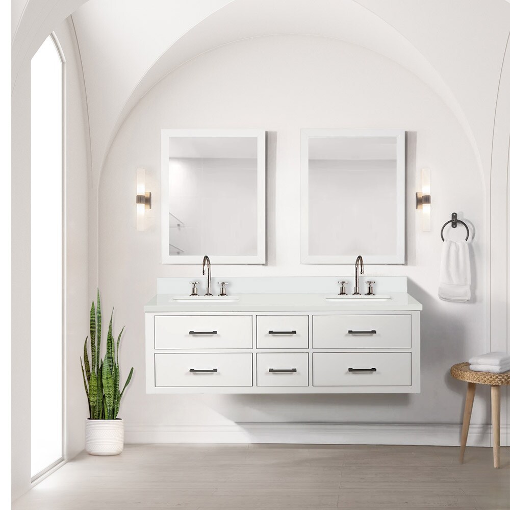 Lexora LVSO60DA211 Southold 60-in White Undermount Double Sink Bathroom Vanity with White Quartz Top (Mirror and Faucet Included)