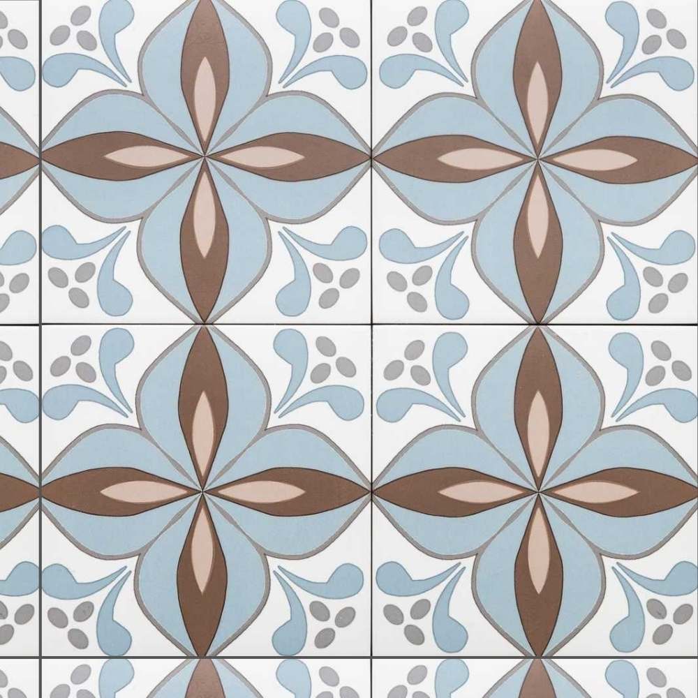 The Tile Life TMALV0909BG2 Sample- Petals Beige 9-in x 9-in Matte Porcelain Encaustic Floor and Wall Tile