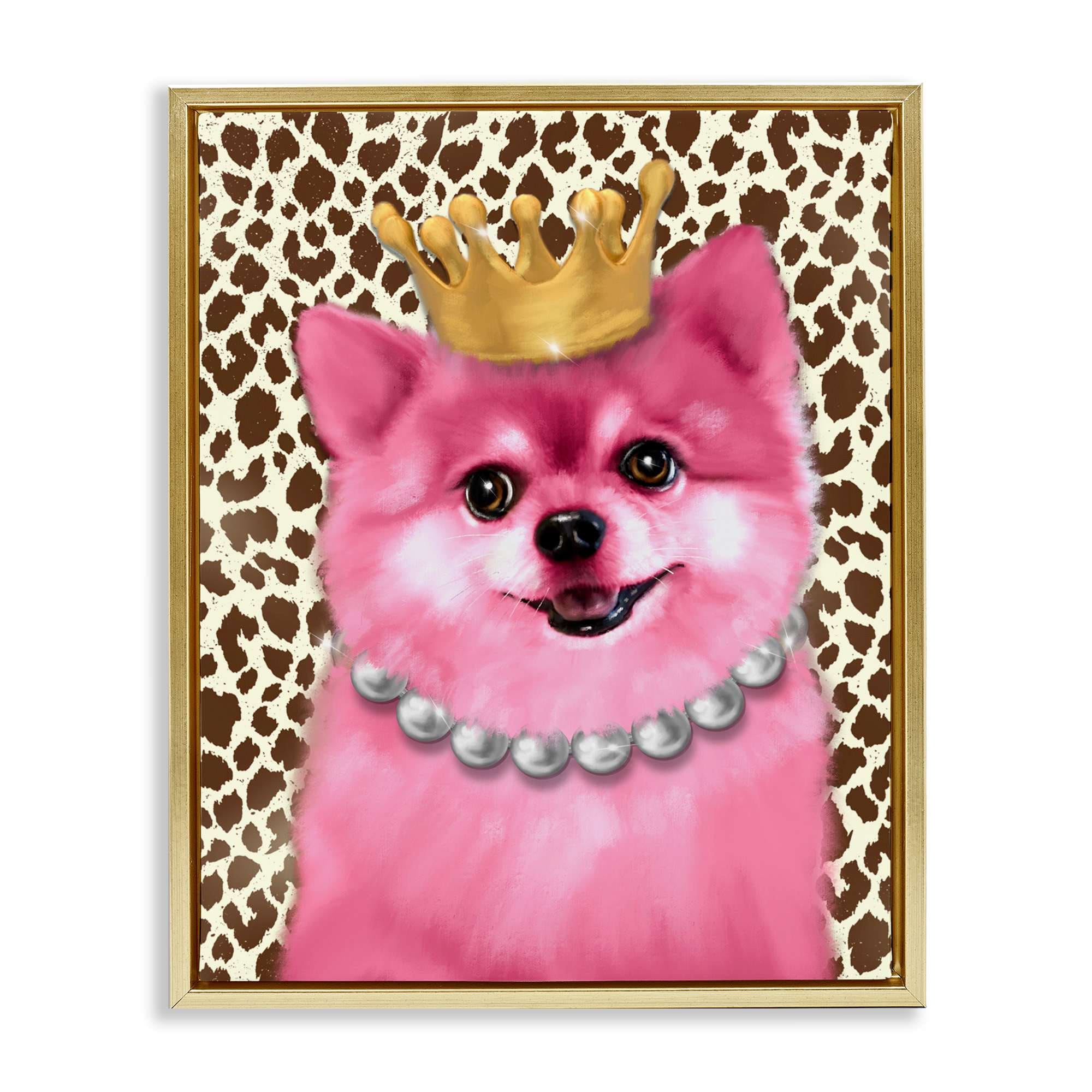 Stupell Industries BS-082-FFG-24X30 Pink Royal Pomeranian Gold Framed Floater Canvas Wall Art By Matthew Piotrowicz 25 x 31