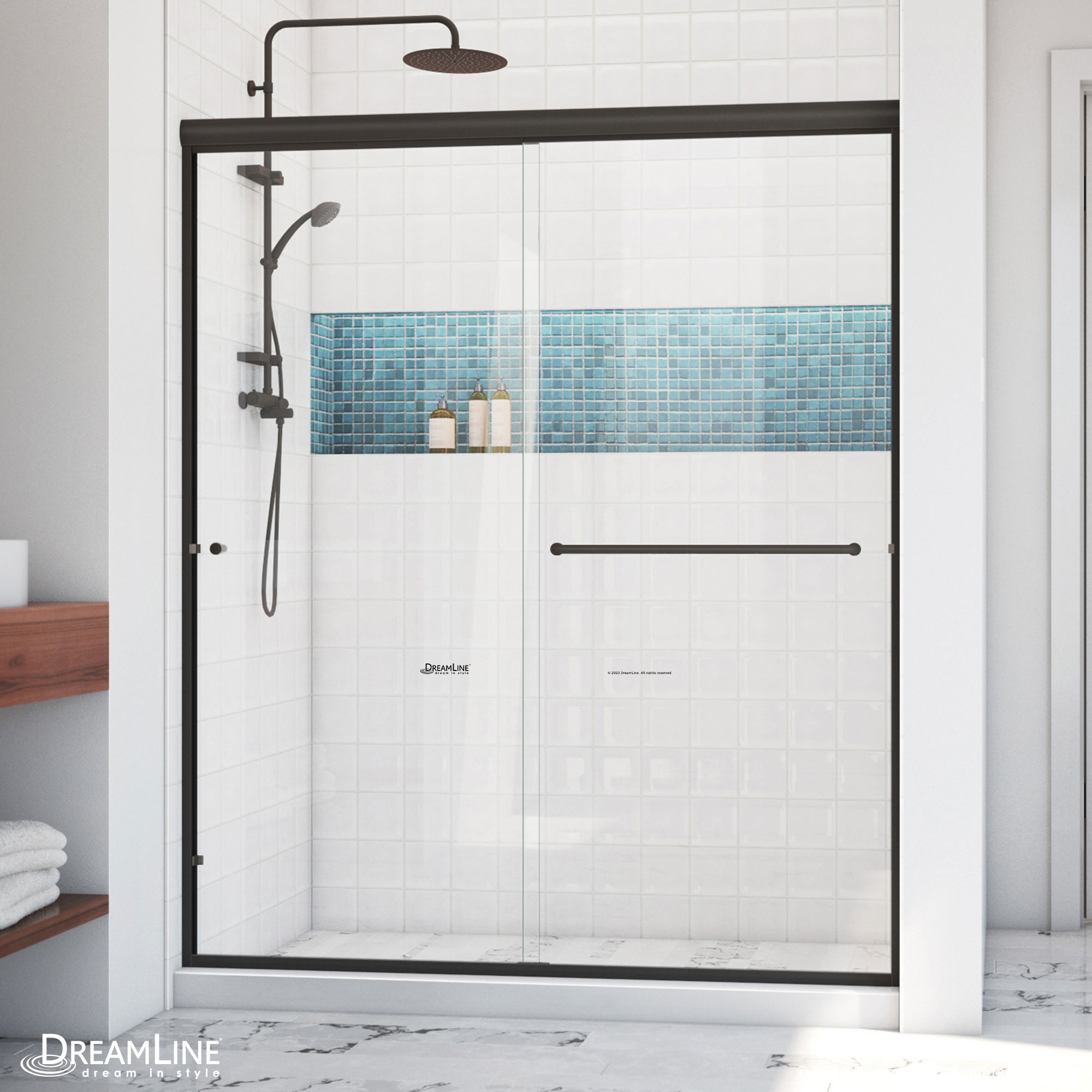 DreamLine SDAT60W700VXX06 Alliance Pro LT Bronze 56-in to 60-in W x 70.38-in H Semi-frameless Clear Glass Sliding Shower door