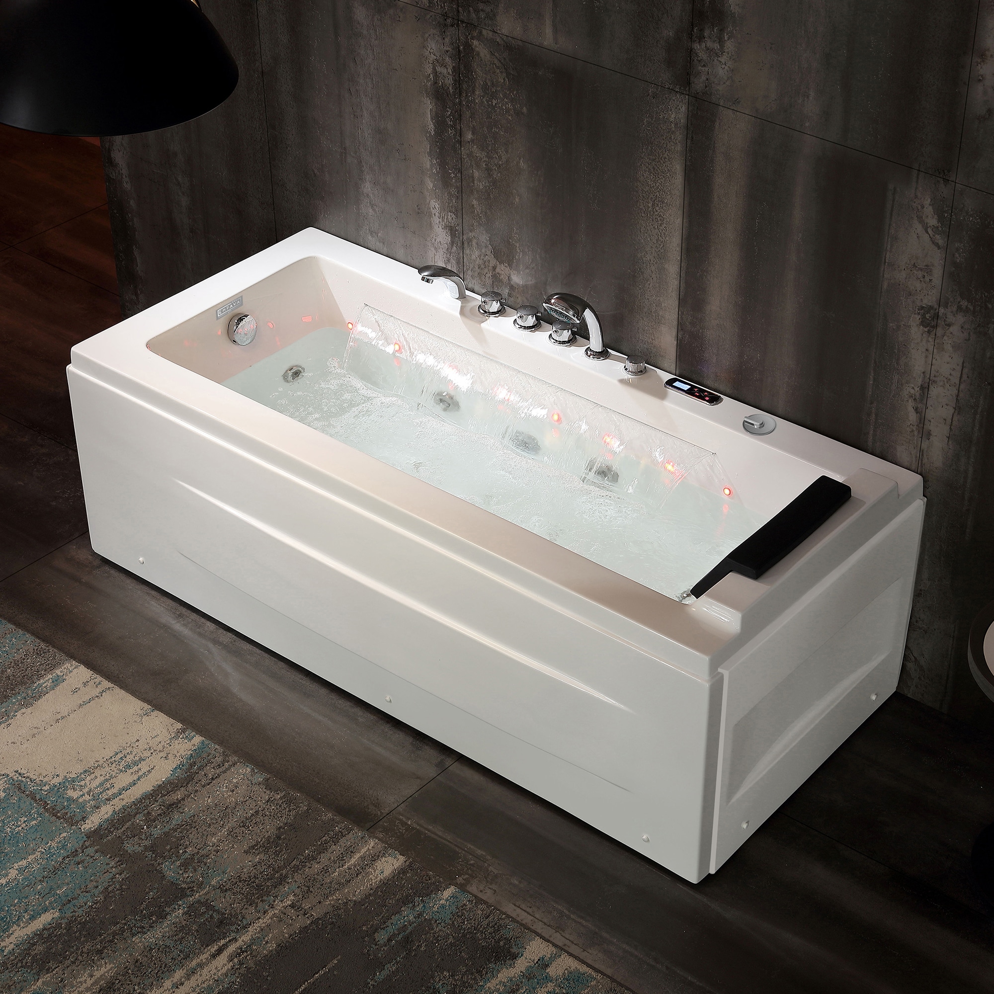 Empava Whirlpool Bathtub with 11 Jets,59 Spa Tub with Light,Hydromassage  with Chromatherapy,Acrylic,3-Side Apron,White