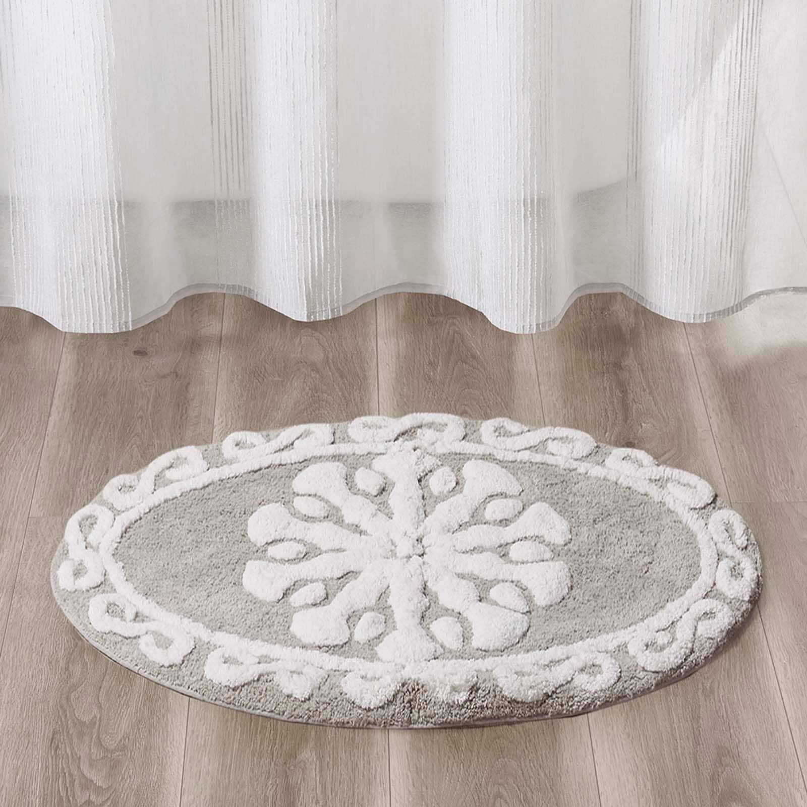 25-in x 25-in Taupe Circle Cotton Tufted Bath Rug Luxurious Plush Medallion Floral Pattern Bath Mat Absorbent