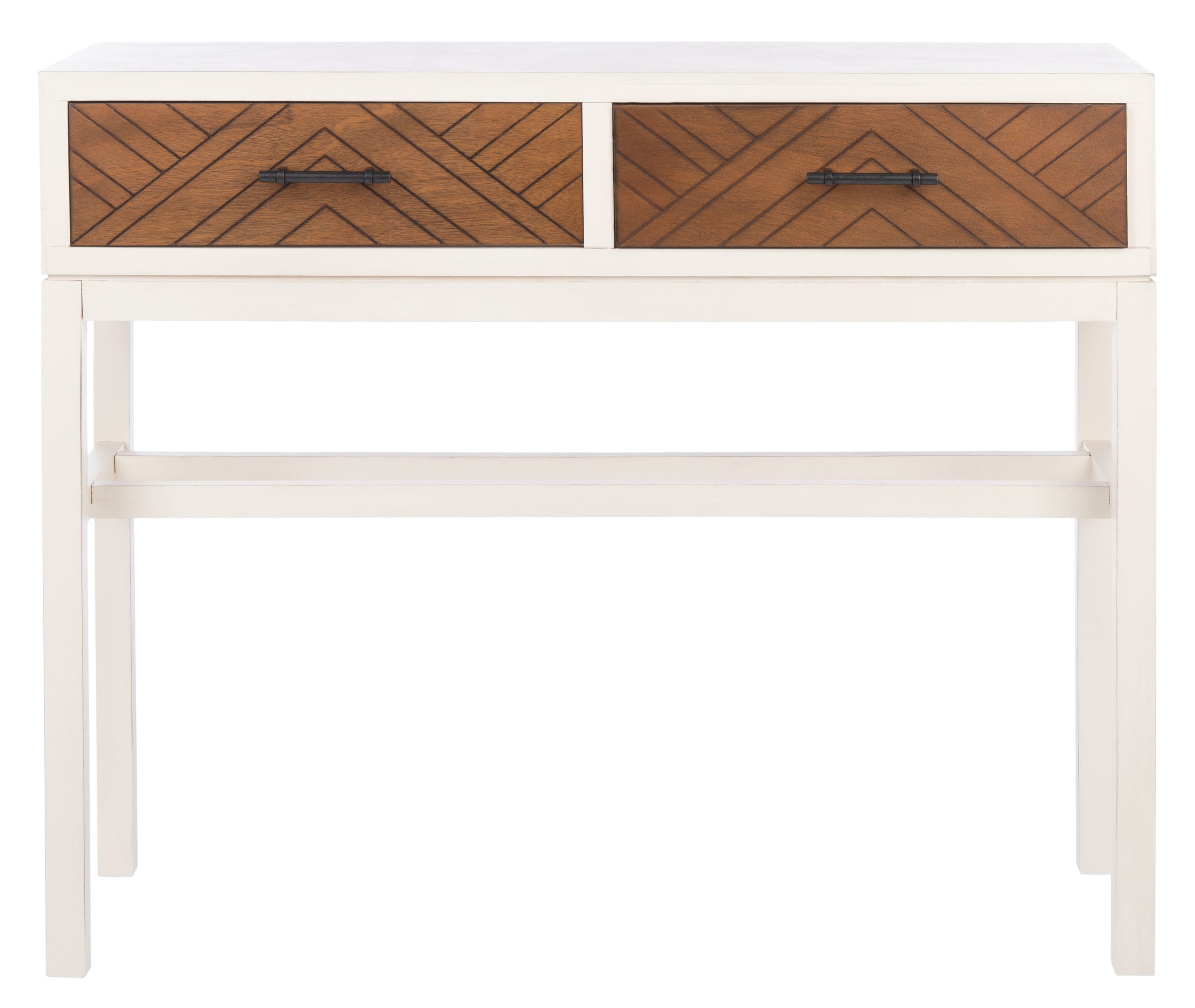 Ajana Distressed White & Honey Brown Chevron 2-Drawer Console Table
