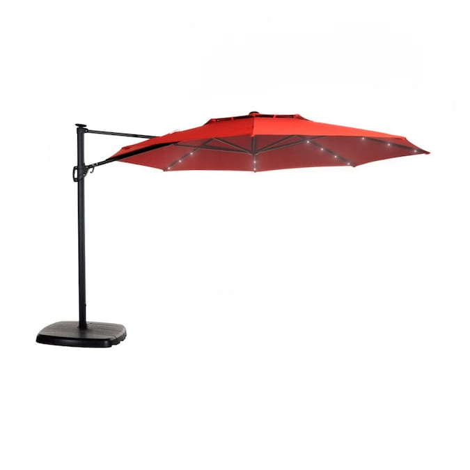 Simplyshade 11 Ft Red Solar Powered, Red Rectangular Patio Umbrella With Solar Lights