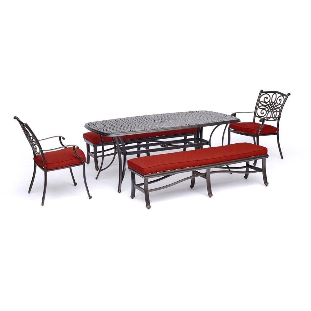 Hanover TRADDN5PCBN-RED Traditions 5-Piece Red Patio Dining Set with Red Cushions