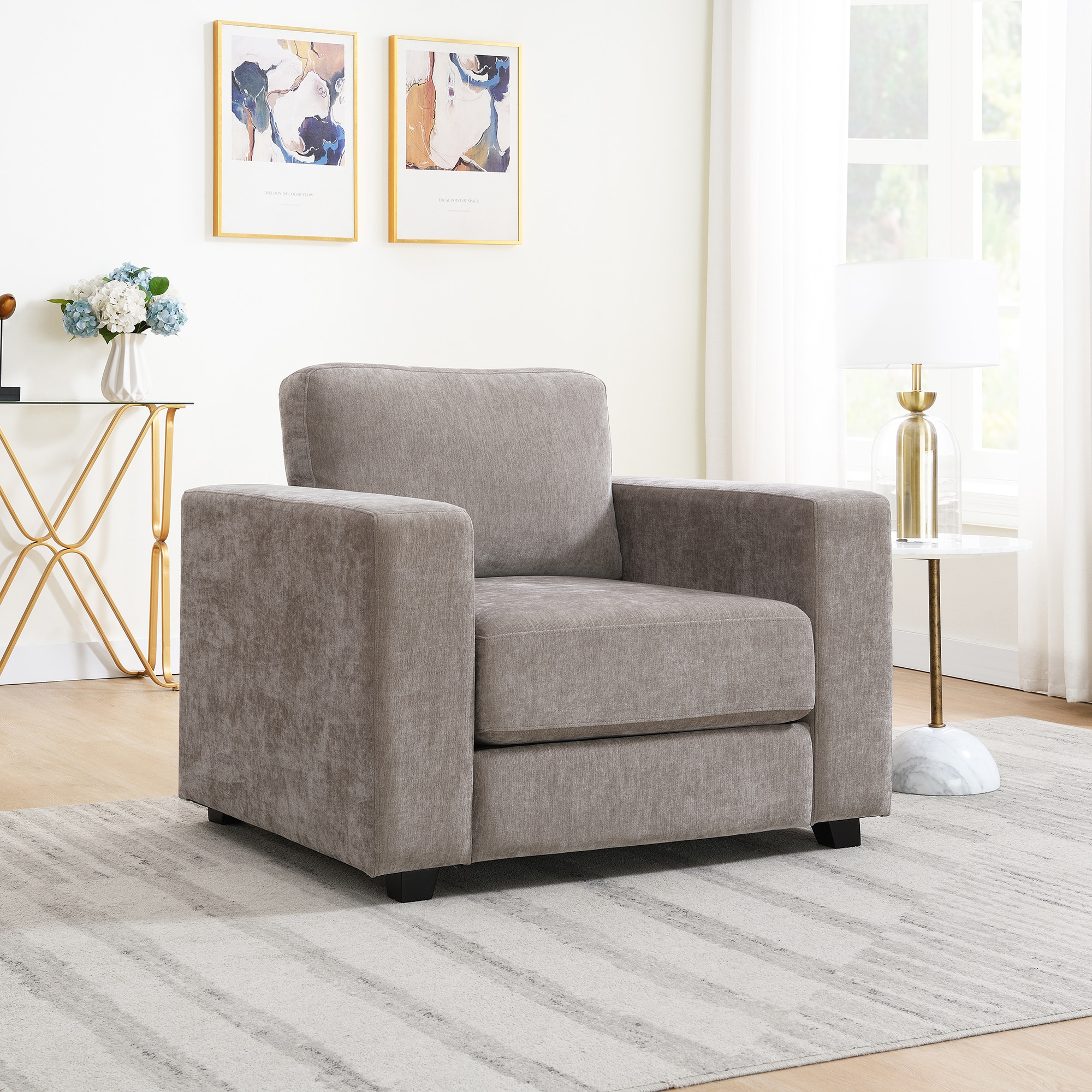 GDFStudio 337431 Oversized Accent Chair with Widen Arms-Light Brown