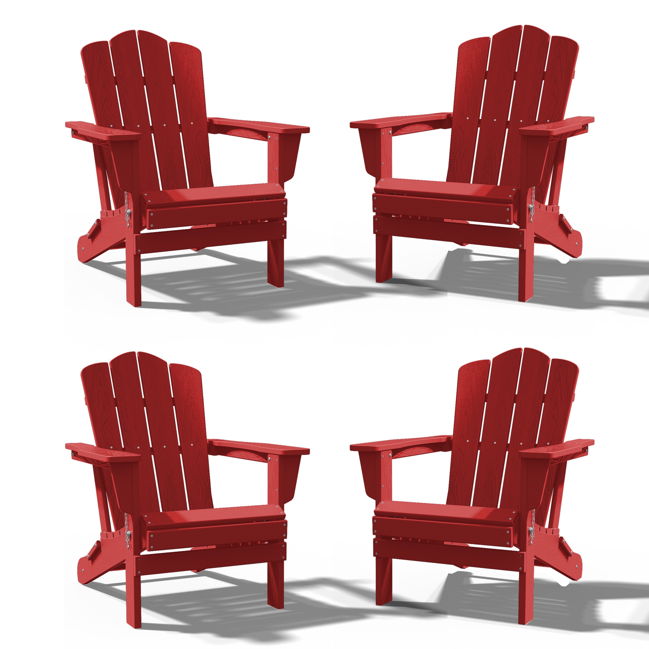 JEAREY PEYD04-LR HDPE Folding Adirondack Chair Set of 4 Set of 4 Stackable Light Red HDPE Frame Stationary Adirondack Chair with Slat Seat