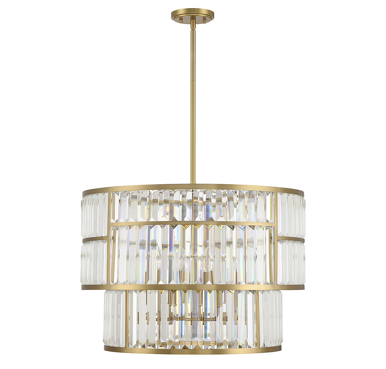 Warm Brass 5-Light Drum Pendant with Crystal Shades